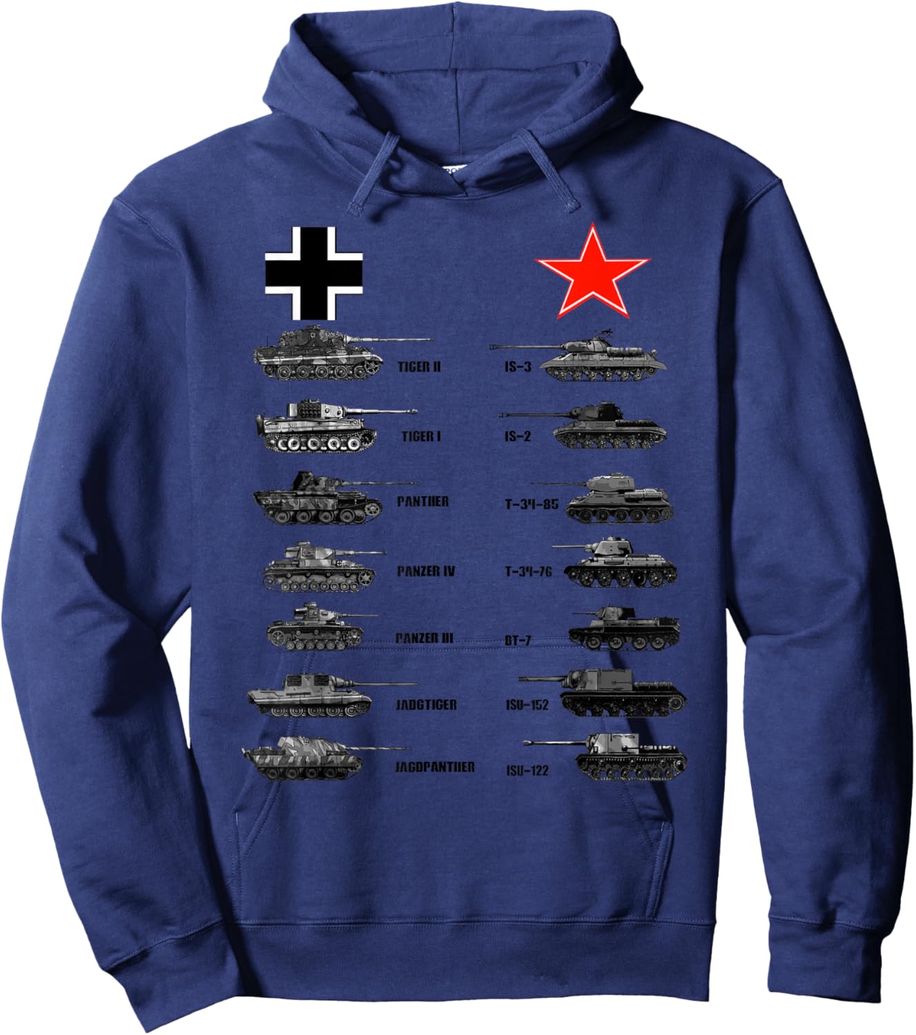 WW2 Tanks German Soviet Tiger I Tiger II IS-3 T-34 Hoodie - Hoodie | Navy