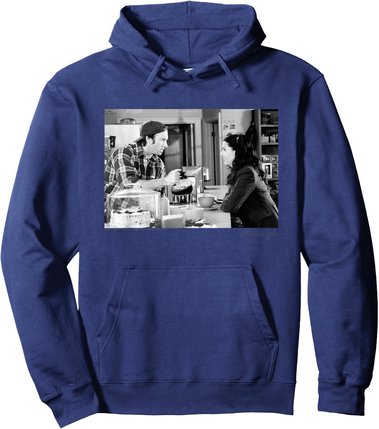Gilmore Girls Luke Serving Coffee Black & White TV Show Hoodie - Hoodie | Navy