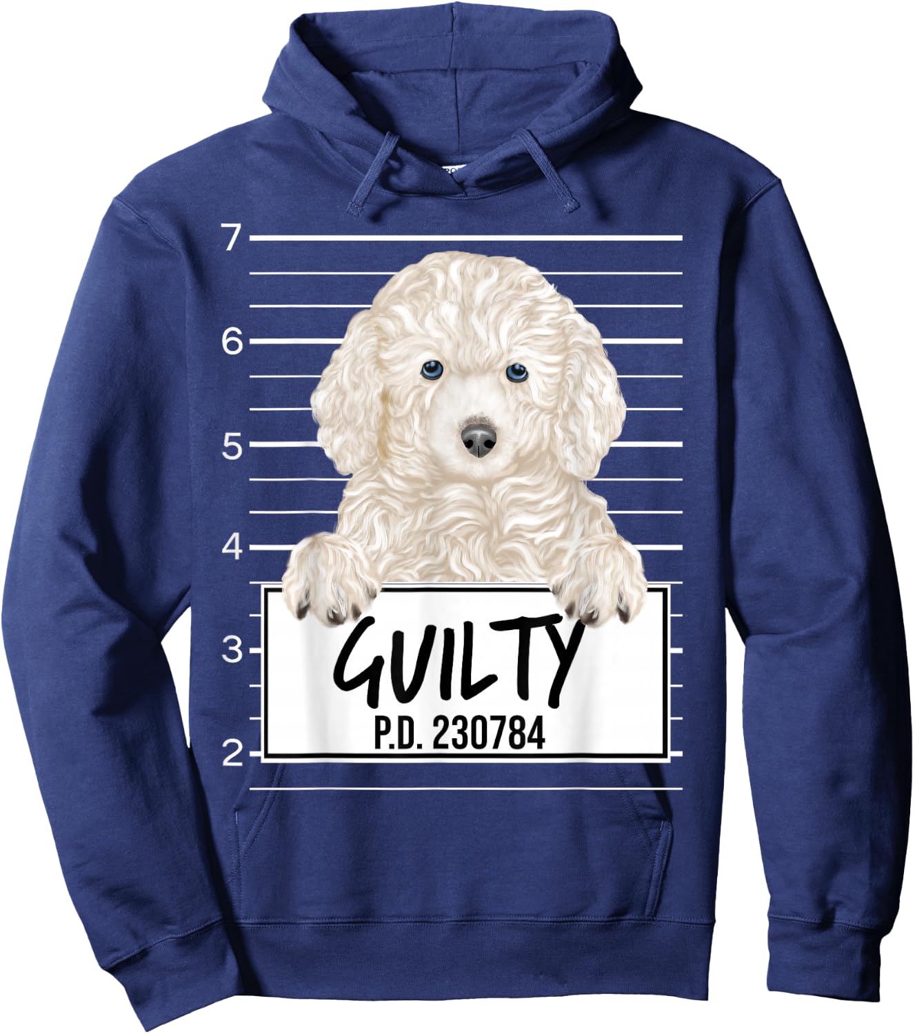 Funny White Poodle Mugshot Guilty Dog Women Kids Hoodie - Hoodie | Navy