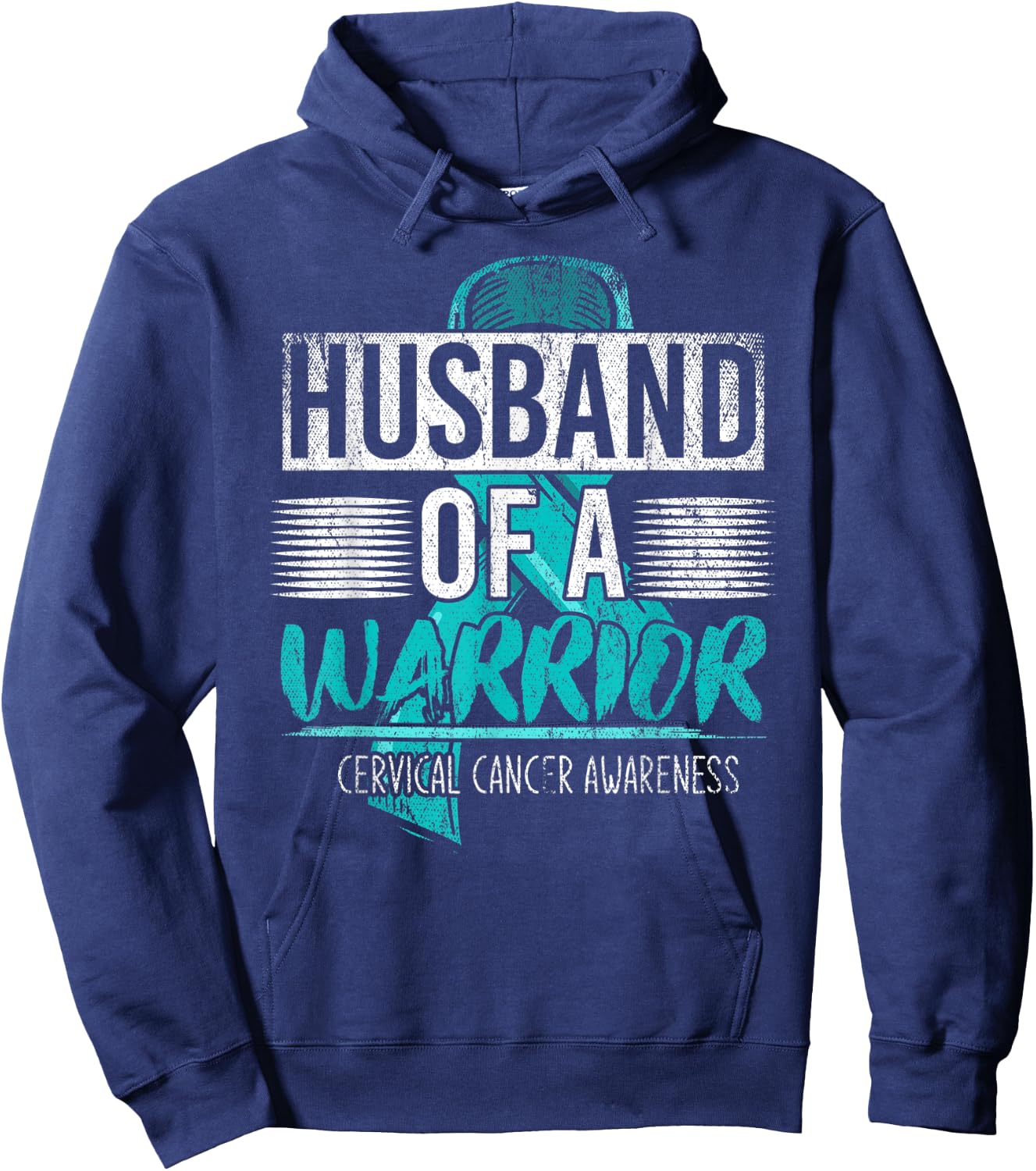 Husband Of A Warrior Teal Ribbon Cervical Cancer awareness Hoodie - Hoodie | Navy