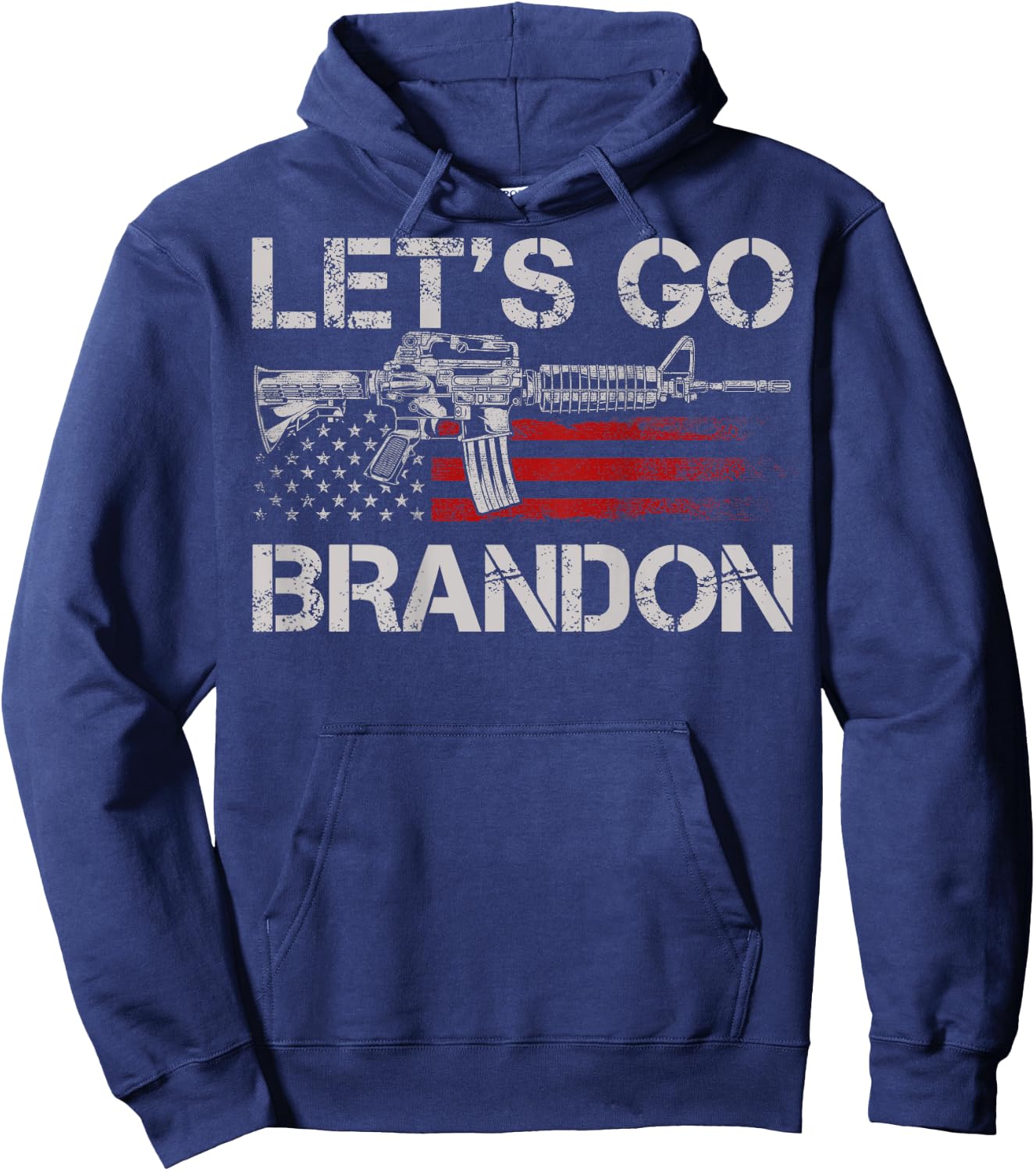 Gun American Flag Patriots Let's Go Brandon (on back) Women Men Hoodie - Hoodie | Navy