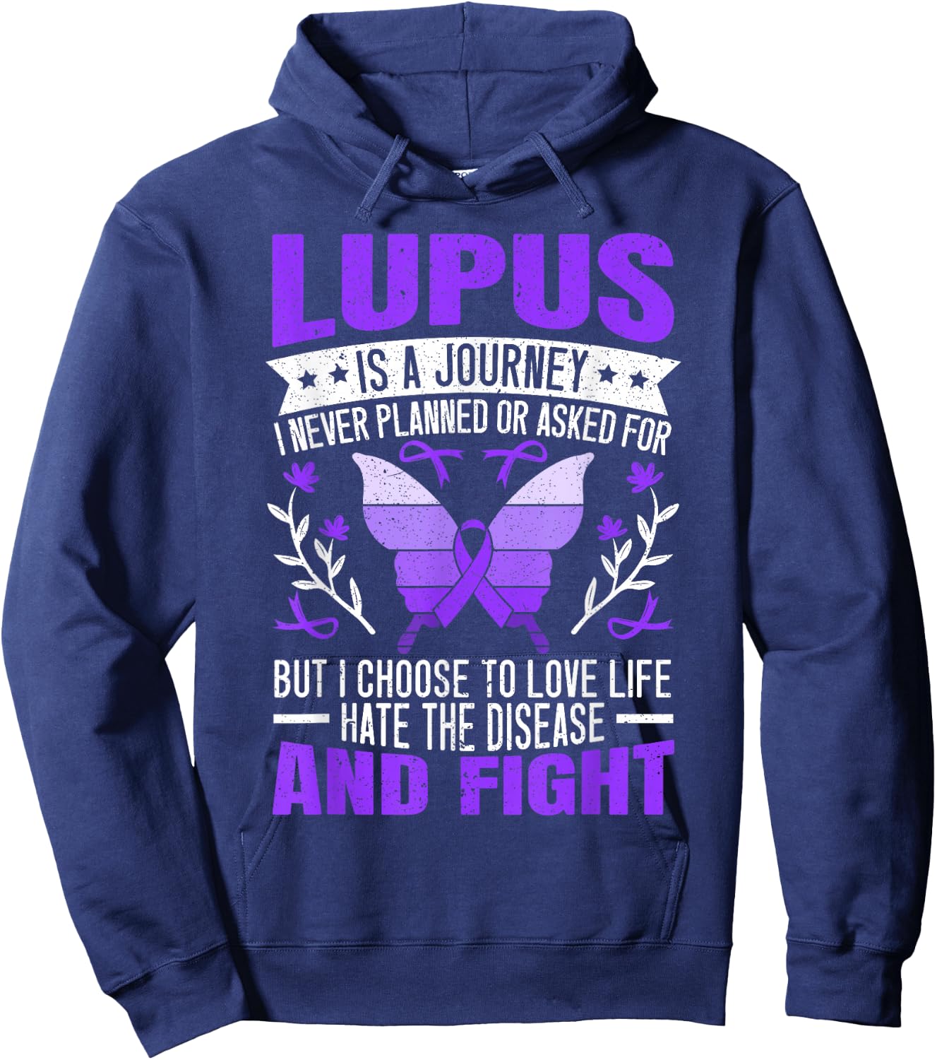 Lupus Awareness Butterfly Wear Purple SLE Autoimmune Disease Small Hoodie - Hoodie | Navy