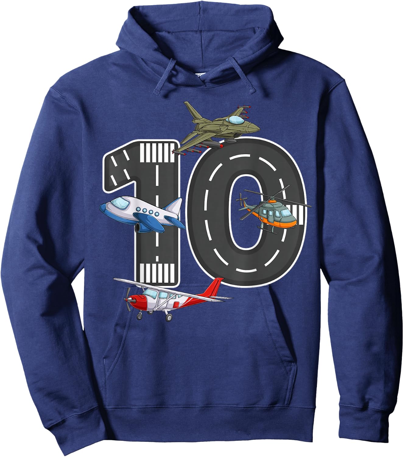 Little Pilot 10th Birthday Party 10 Ten Year Old Airplane Hoodie - Hoodie | Navy