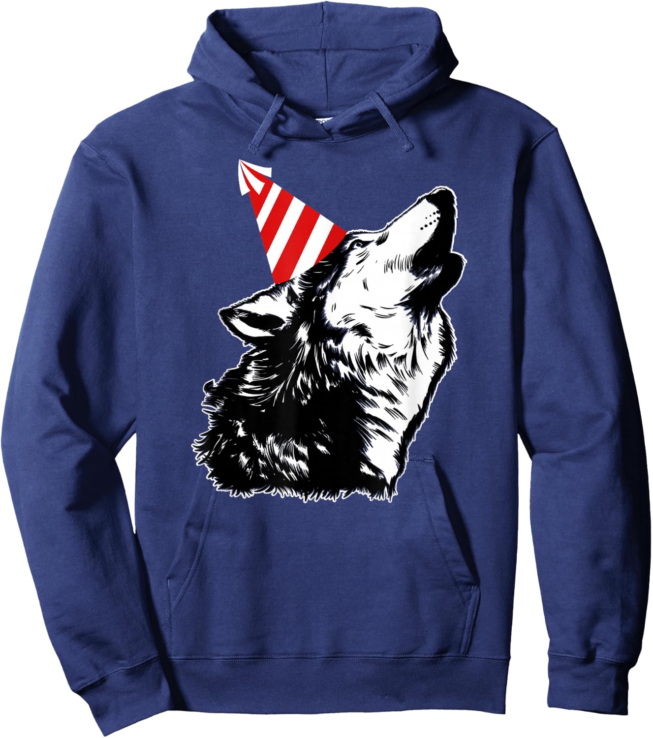 Wolf At A Party | Cute Wolf with a Birthday Hat Hoodie - Hoodie | Navy