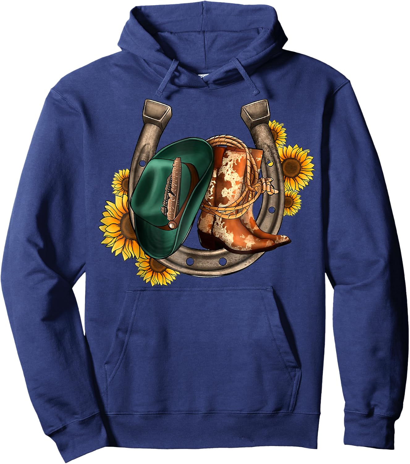 Cowboy Boots Cowboy Hat Horseshoes Sunflower Western Cowhide Hoodie - Hoodie | Navy