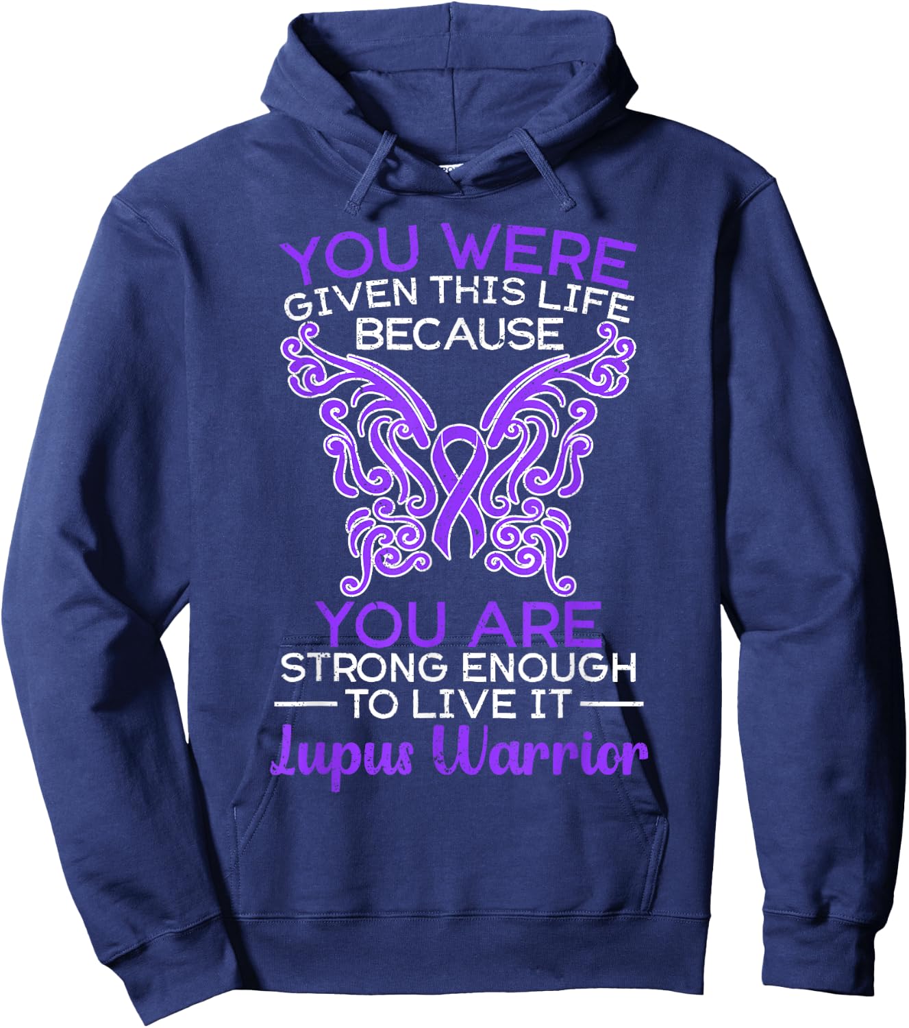 Lupus Warrior Lupus Awareness Butterfly Purple Ribbon SLE Hoodie - Hoodie | Navy