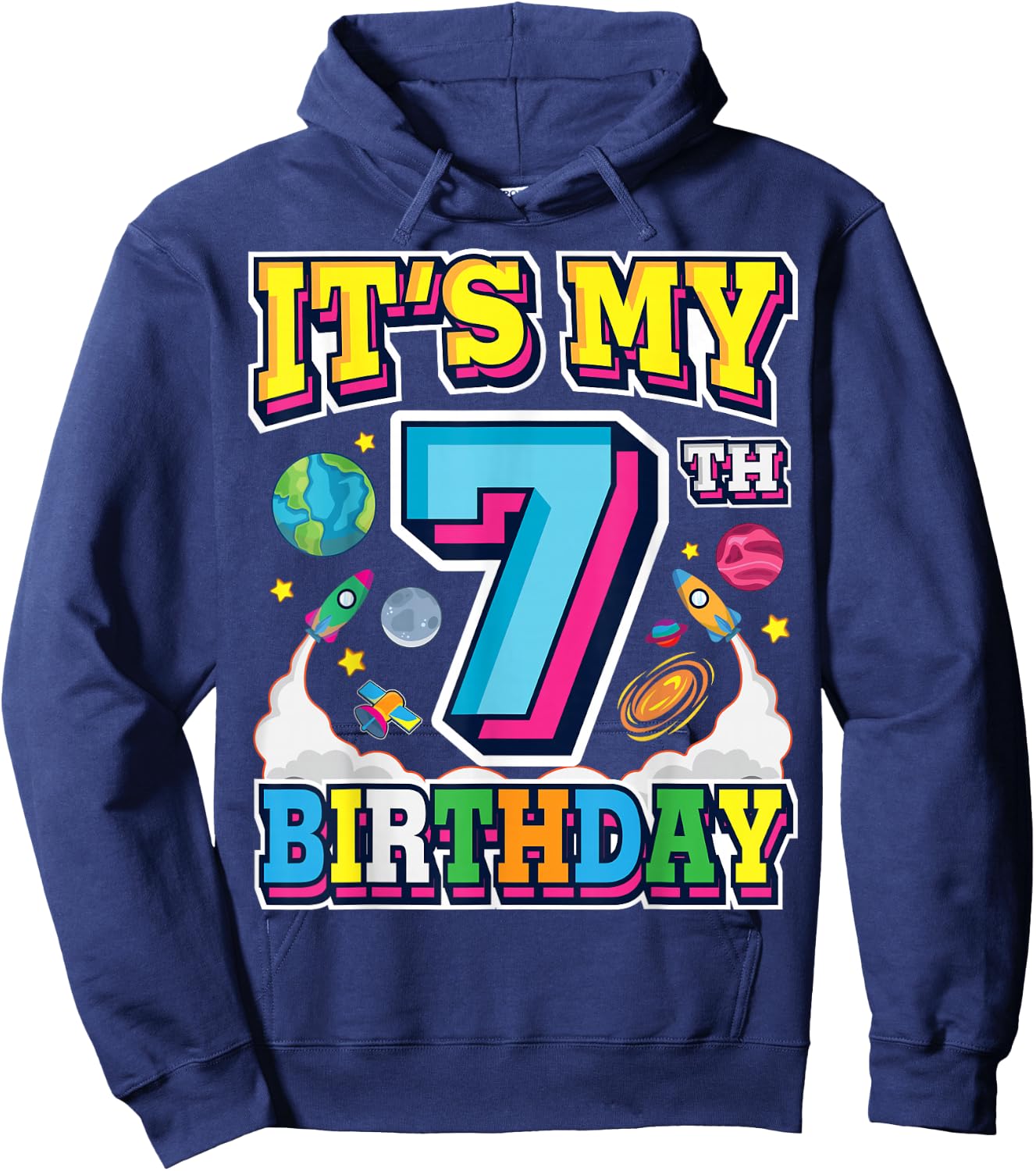 It's My 7th Birthday 7 Years Old Astronaut Space Theme Hoodie - Hoodie | Navy