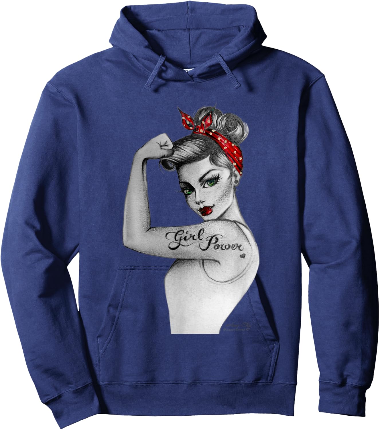 Girl Power Feminist Art Retro Rosie Riveter Style by AnneCha Hoodie - Hoodie | Navy