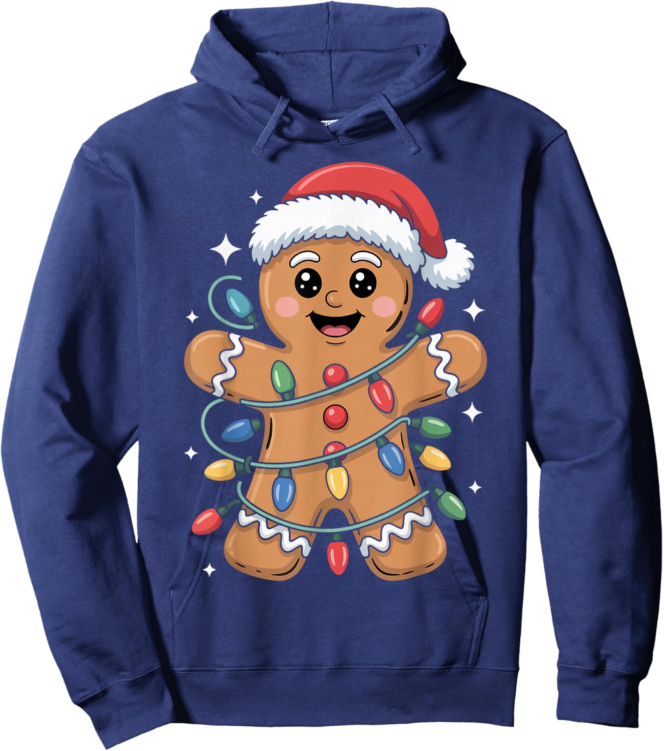 Gingerbread Man Tangled Christmas Lights Hoodie - Hoodie | Navy