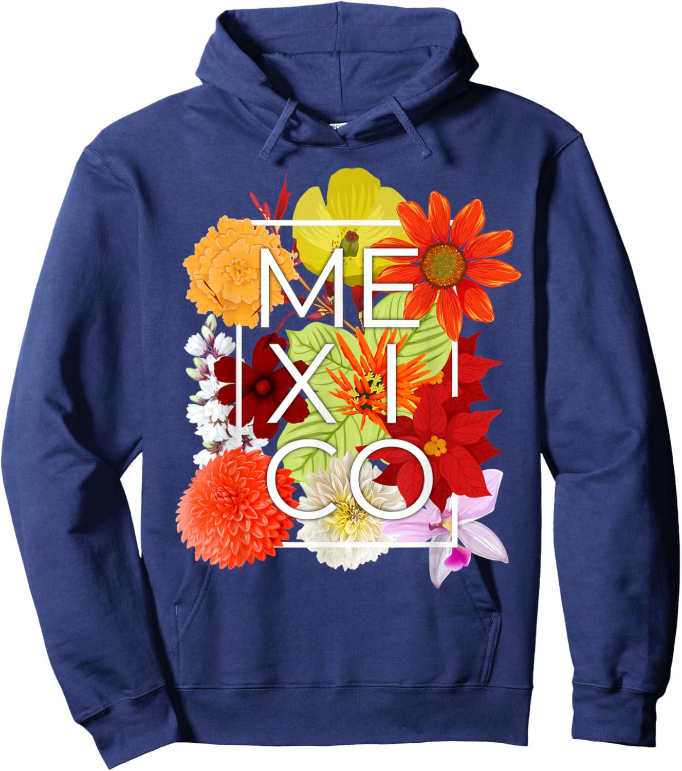 Flowers of Mexico Word Art - Mexican Pride Hoodie - Hoodie | Navy