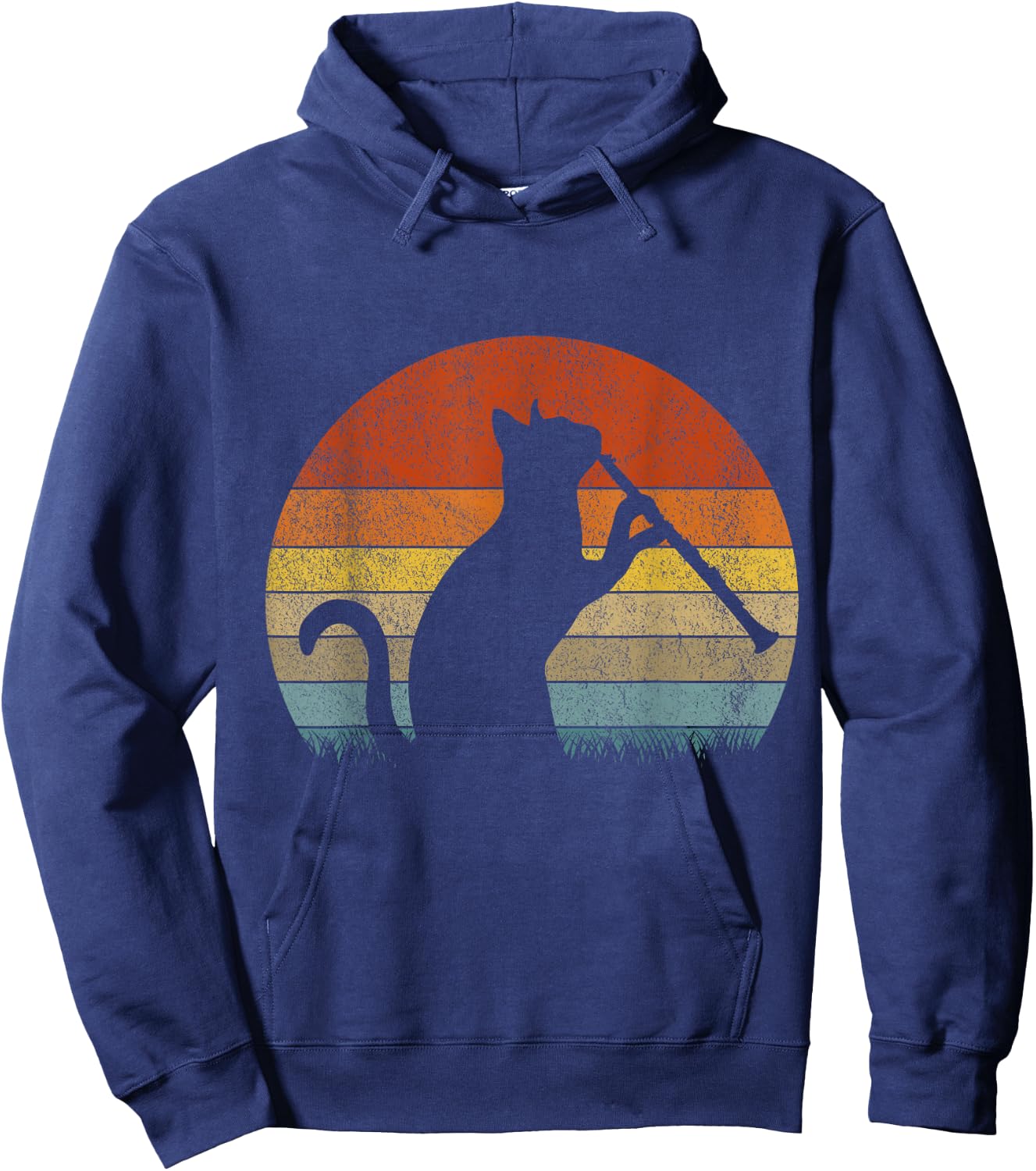 Funny Clarinet Cat Clarinet Player Musician Retro Vintage Hoodie - Hoodie | Navy