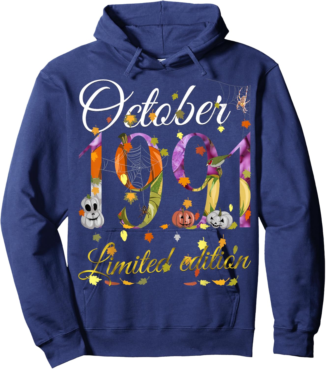 October 1991 34 Year Old Pumpkin Fall 34th Birthday Gift Hoodie - Hoodie | Navy