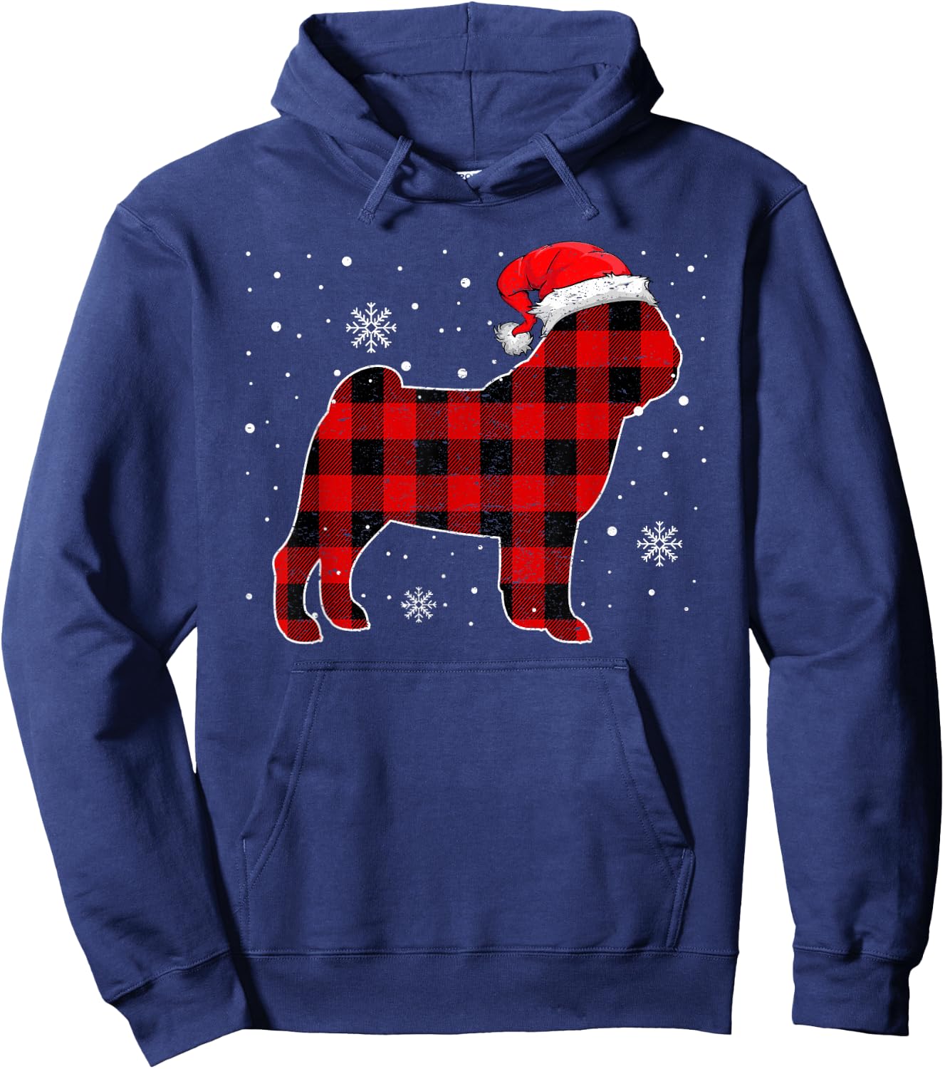 Christmas Buffalo Plaid Dog Shirt, Christmas Pug Pajama Women Kids Hoodie - Hoodie | Navy