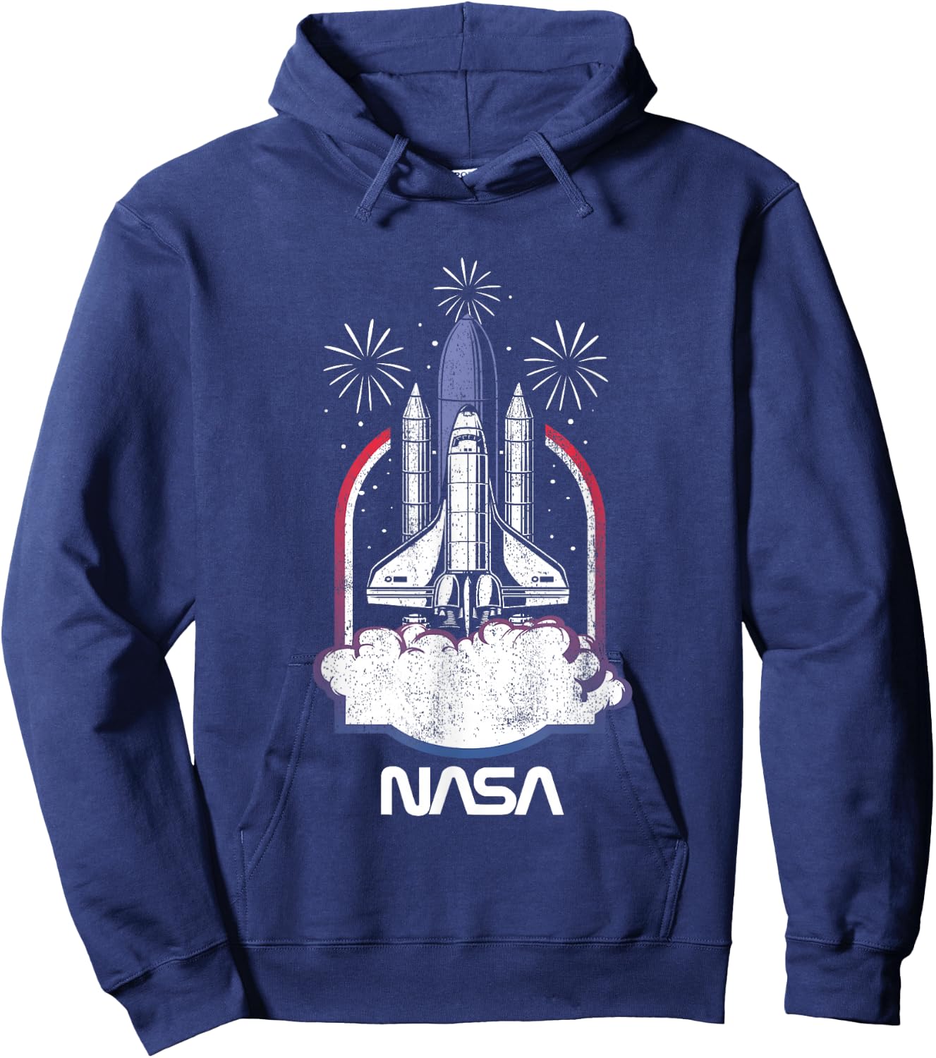 NASA 4th of July Iconic Space Shuttle Launch Distressed Logo Hoodie - Hoodie | Navy