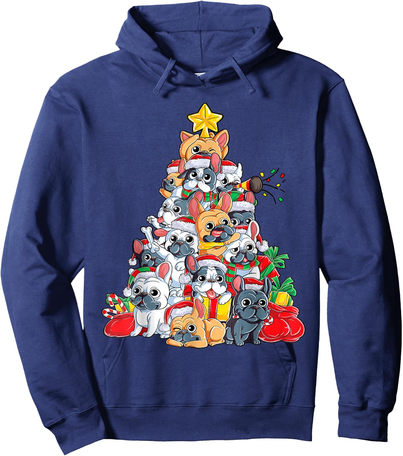 French Bulldog Christmas Tree Dog Santa Hat Xmas Boys Dogmas Hoodie - Hoodie | Navy