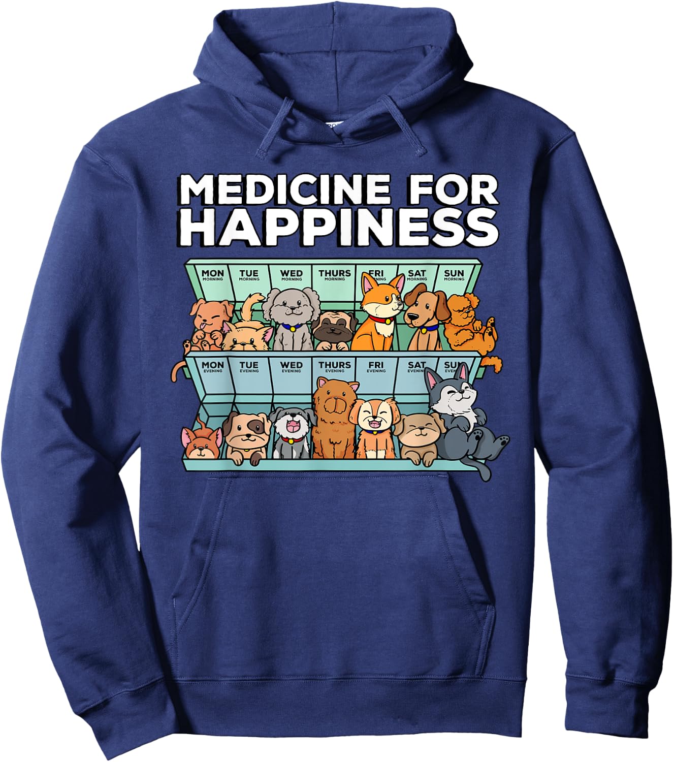 medicine for happiness pill box animals dog pals Men Women Hoodie - Hoodie | Navy