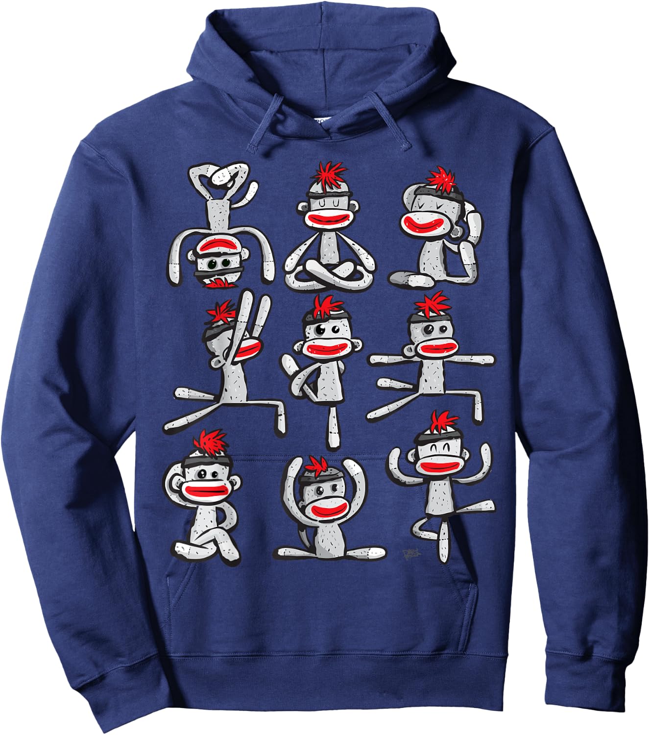 Yoga Pose Asana Sock Monkey Cute Wellness Hoodie - Hoodie | Navy