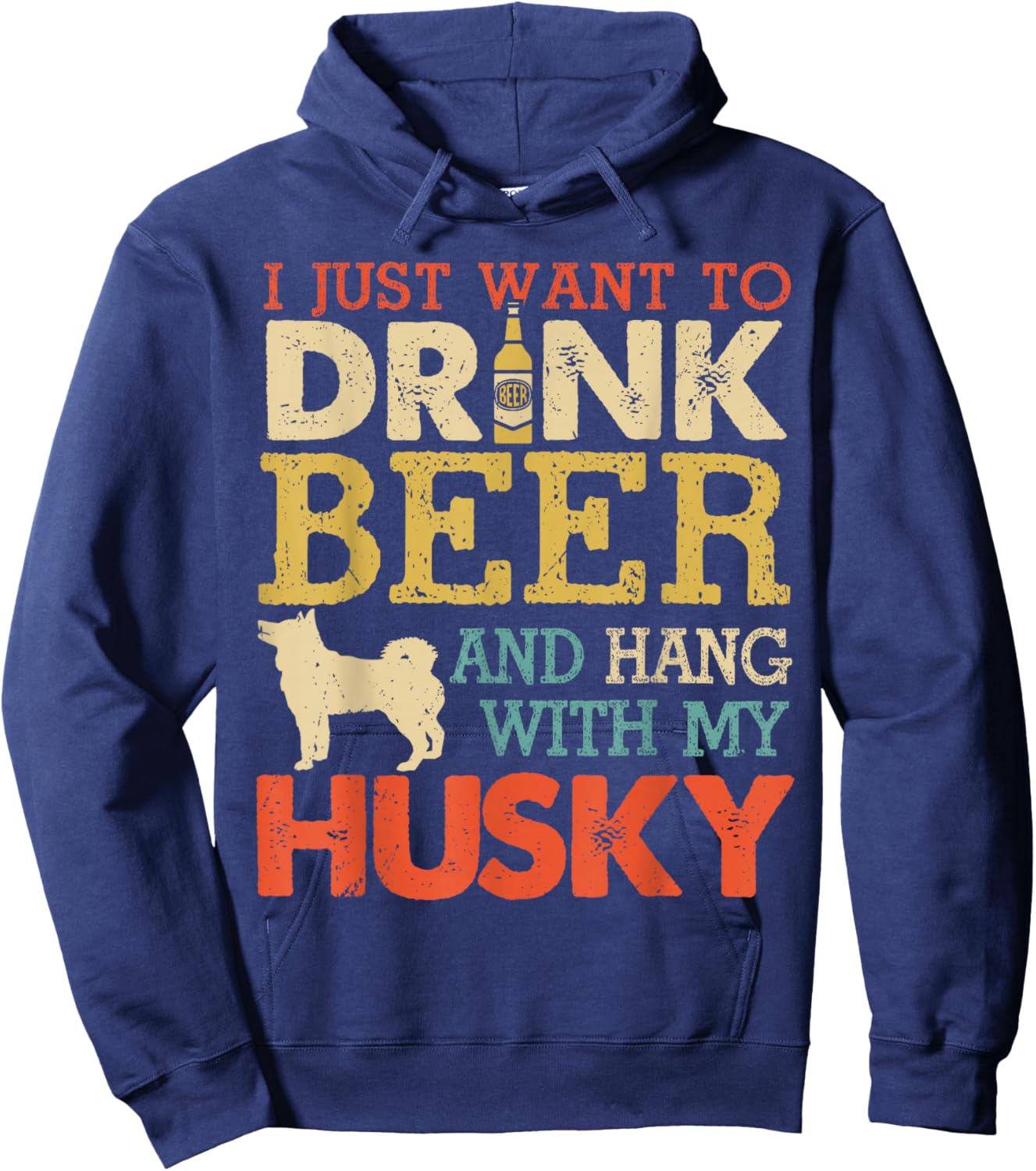 Husky Dad Drink Beer Hang With Dog Funny Men Vintage Hoodie - Hoodie | Navy