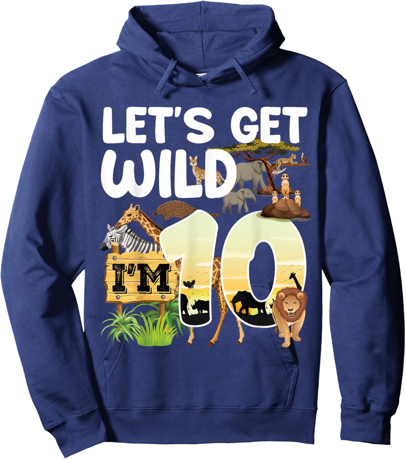 10 Year Old Zoo Birthday Safari Jungle Animal 10th B-day Hoodie - Hoodie | Navy