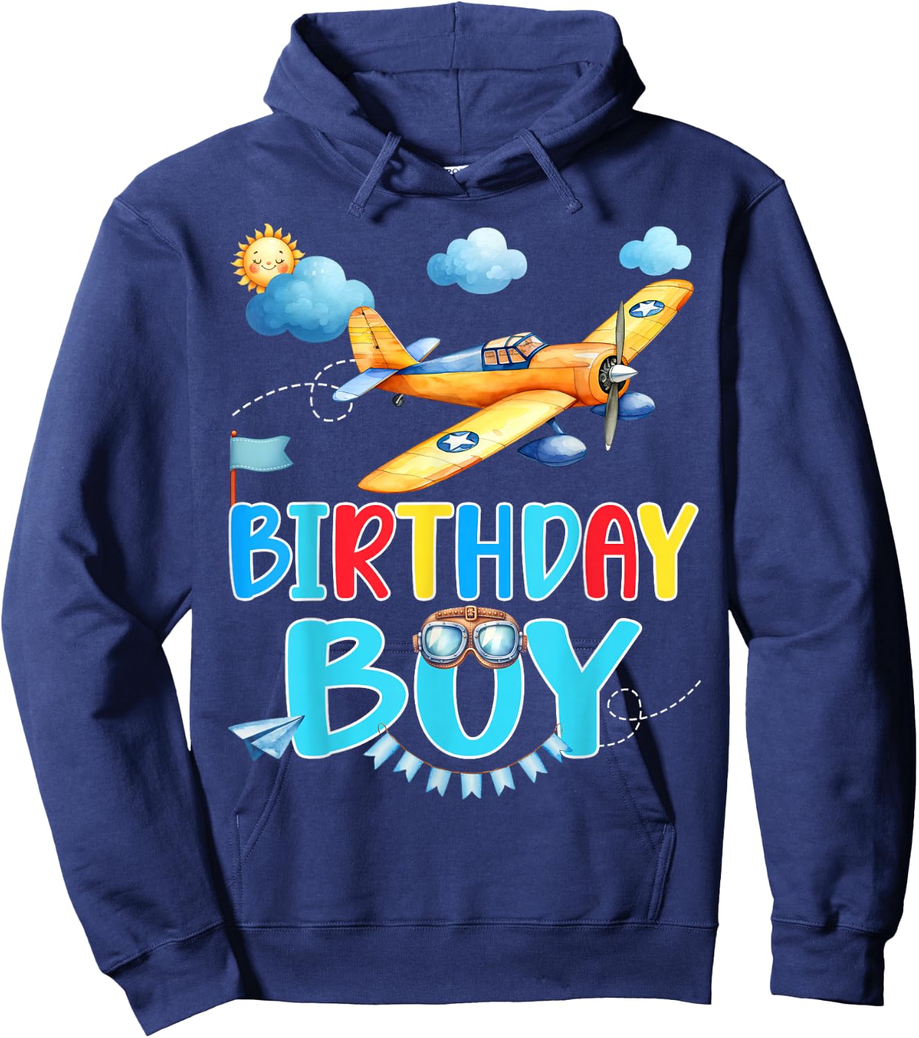 Kids Birthday Boy Flight Crew Squad Airplane Matching Family Hoodie - Hoodie | Navy