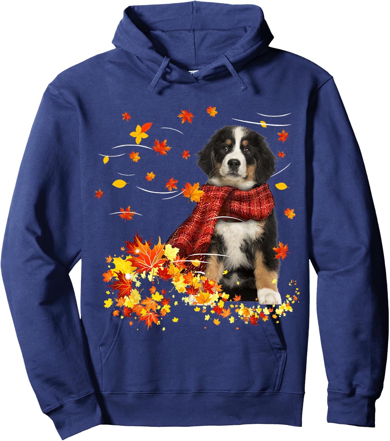Bernese Mountain Fall Red Scarf Autumn Leaf Gift Dog Lover Hoodie - Hoodie | Navy