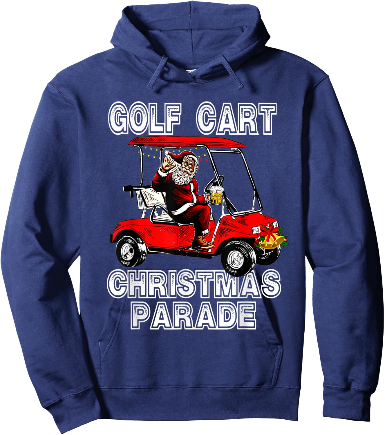 Golf Cart Christmas Parade Santa Drinking Beer Hoodie - Hoodie | Navy