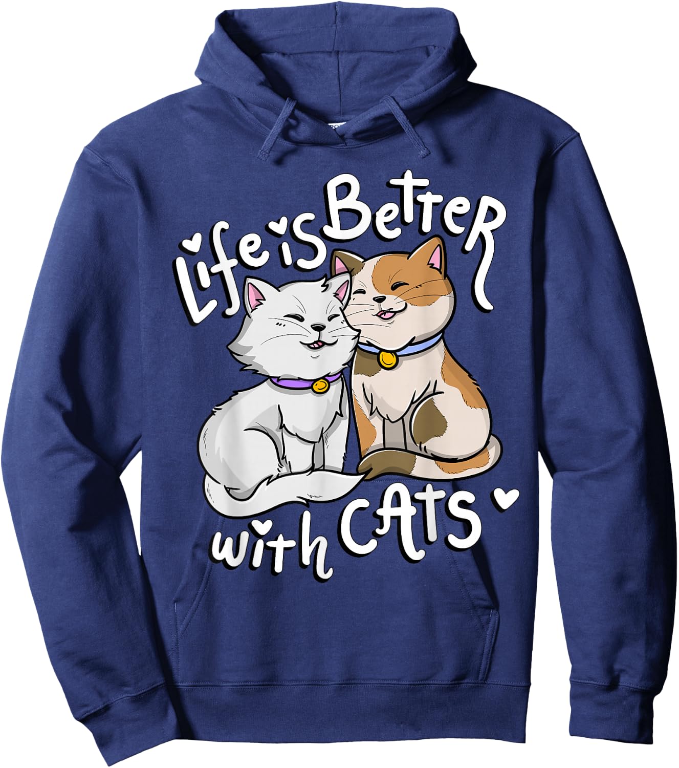 Valentine's Cat Lover Life is Better with Cats Mother's Day Small Hoodie - Hoodie | Navy