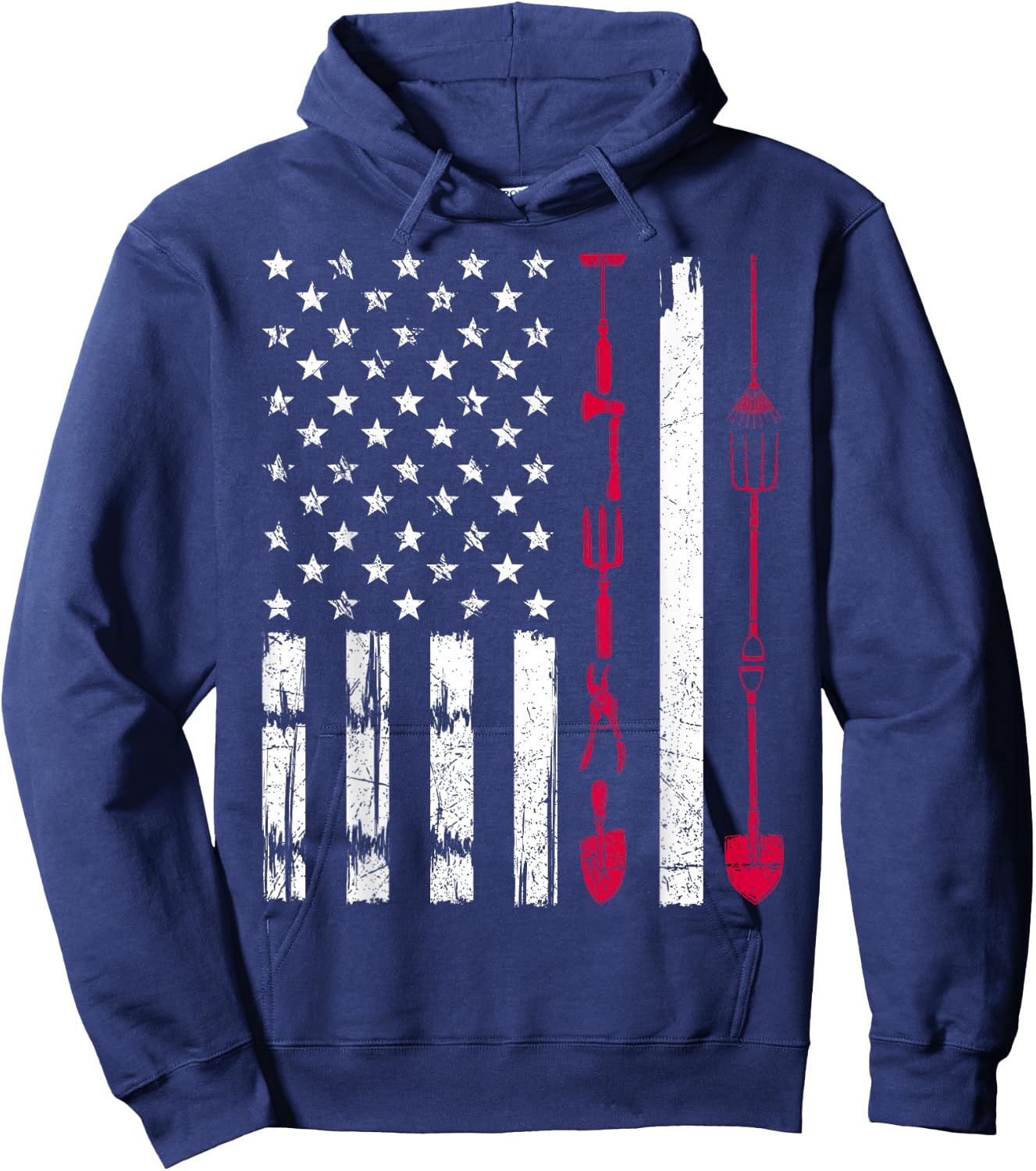 USA Gardening Flag Proud American Gardener Patriotic Retro Hoodie - Hoodie | Navy