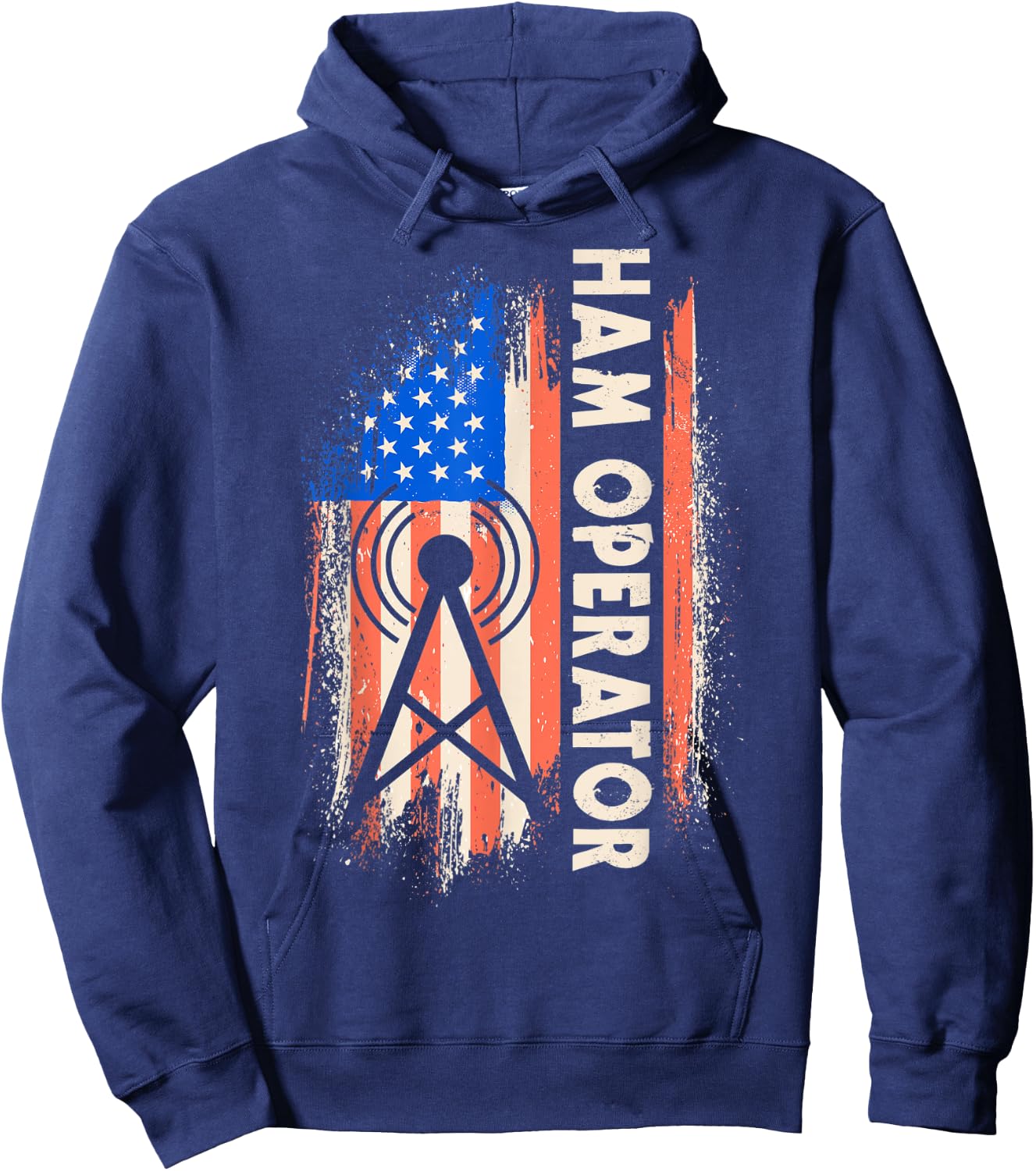 Patriotic USA Flag Ham Radio Amateur Radio Operator Women Men Hoodie - Hoodie | Navy
