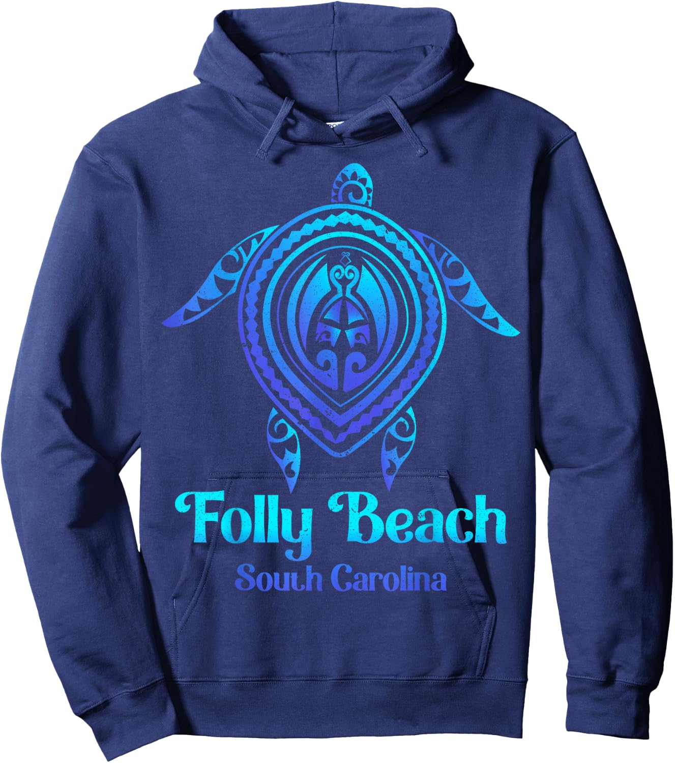 Folly Beach South Carolina SC Souvenirs Blue Sea Turtle Hoodie - Hoodie | Navy