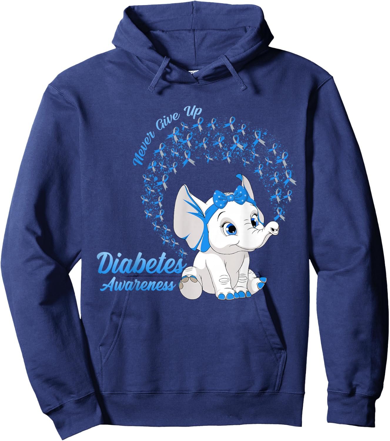 Elephant Type One TD1 Diabetes Awareness Day Month Ribbon Hoodie - Hoodie | Navy