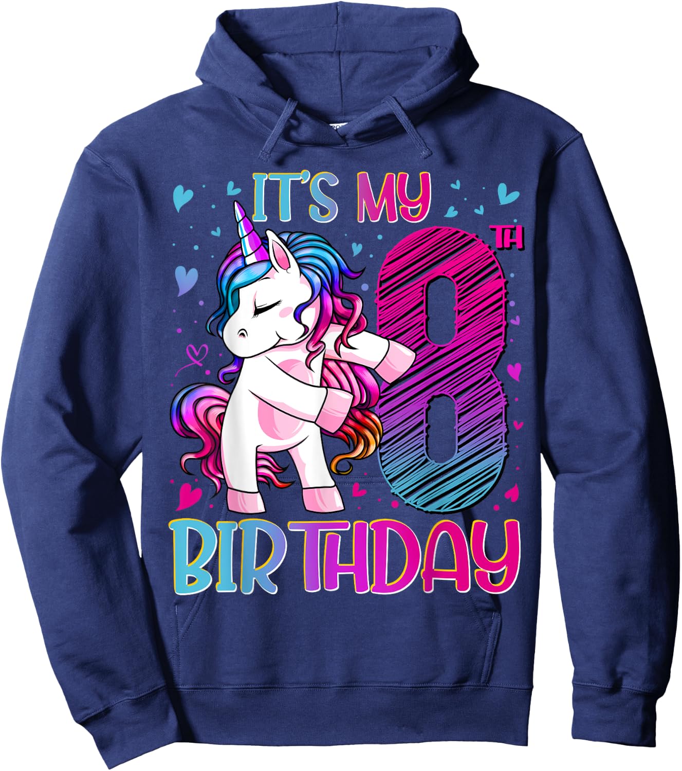 8 Year Old Gifts Unicorn Flossing 8th Birthday Girl Party Hoodie - Hoodie | Navy