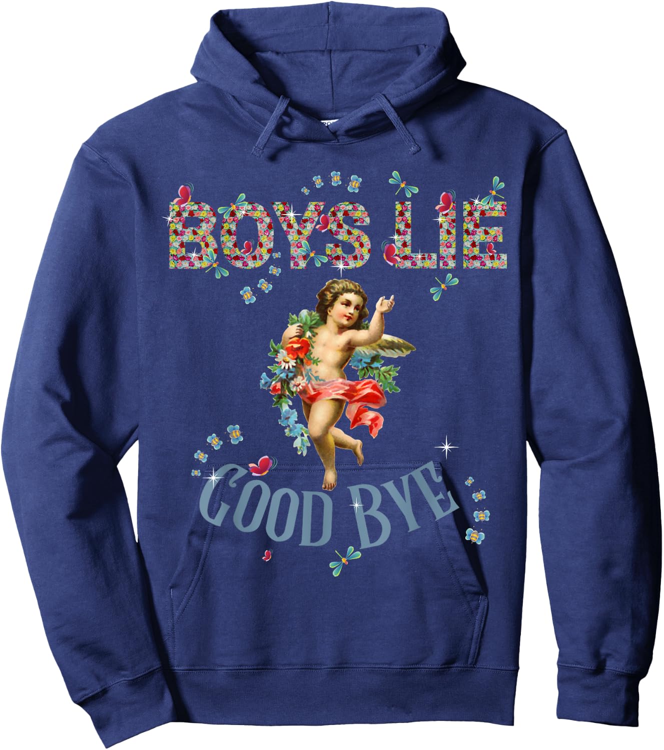 Vintage - Fashion - Girls - Women Boys Lie - Black - Small - Short Sleeve - Classic Fit - Floral Pattern - Vintage Design Hoodie - Hoodie | Navy
