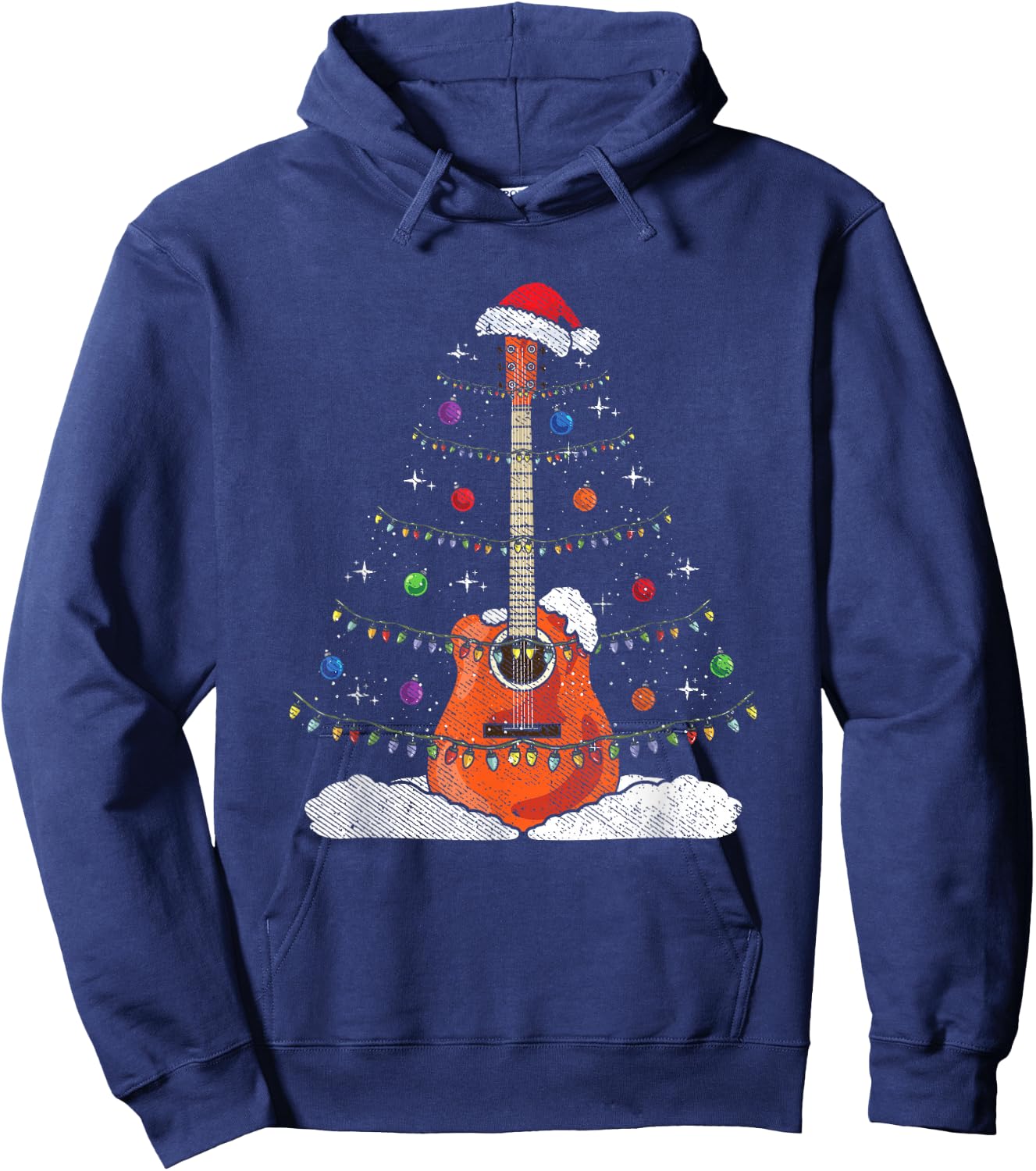 Christmas Guitar - Xmas Lights Guitarist Hoodie - Hoodie | Navy
