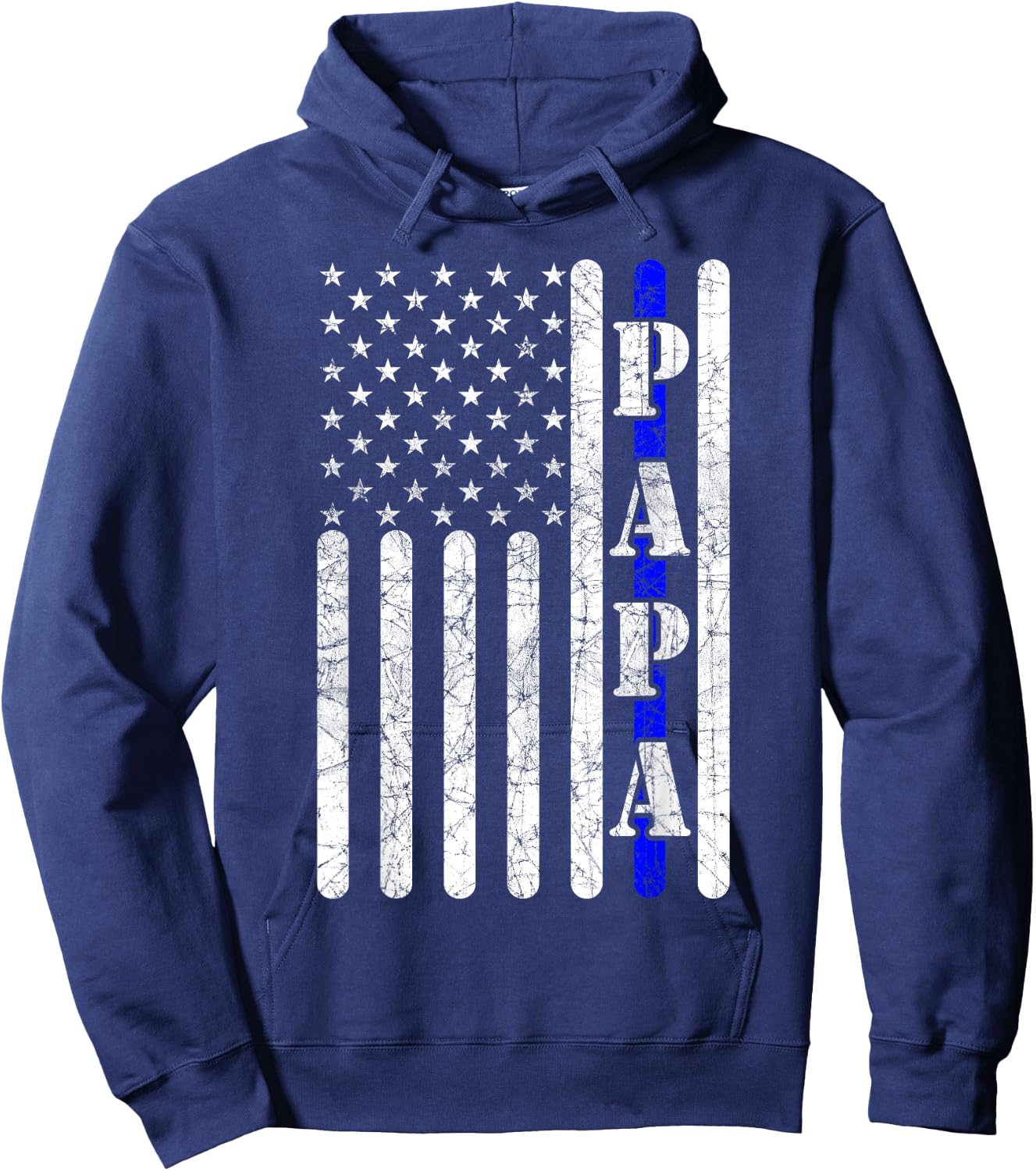 Thin Blue Line Papa Vintage Police American Flag Fathers Day Hoodie - Hoodie | Navy