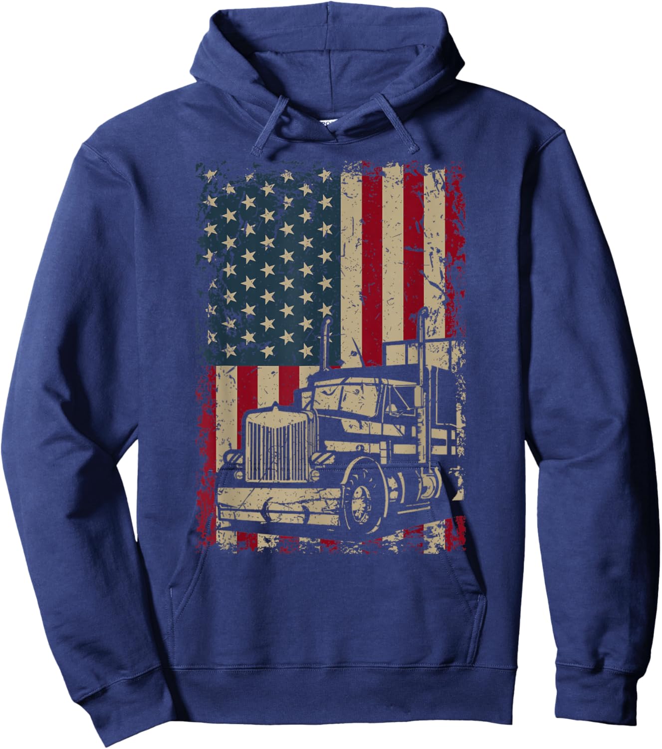 Truck Driver USA Flag Gift Patriotic Trucker Hoodie - Hoodie | Navy