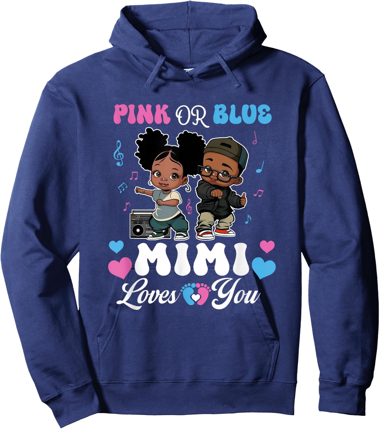Pink Or Blue Mimi Loves You Black Baby Gender Reveal Hoodie - Hoodie | Navy