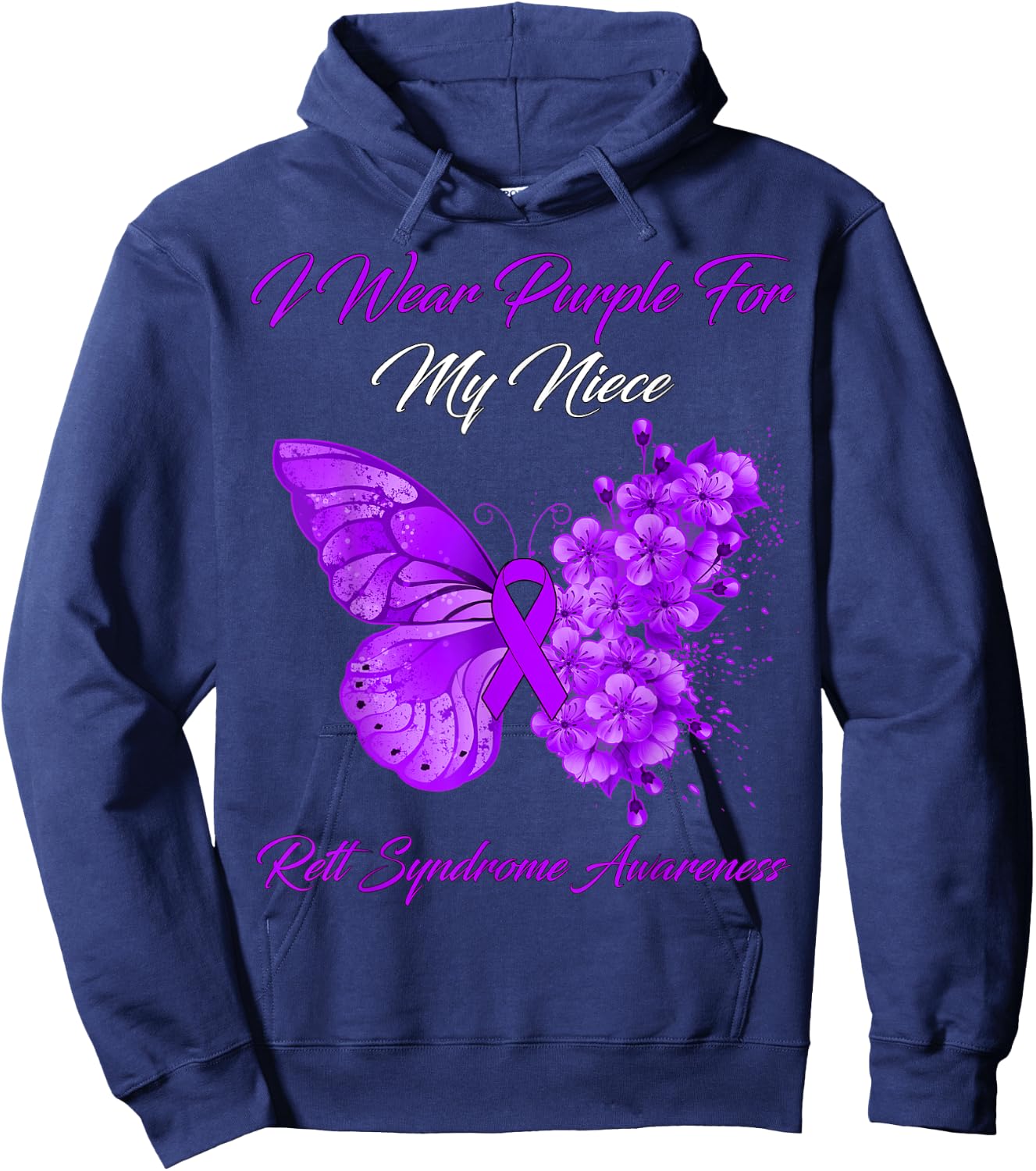 Butterfly I Wear Purple For My Niece Rett Syndrome Awareness Hoodie - Hoodie | Navy