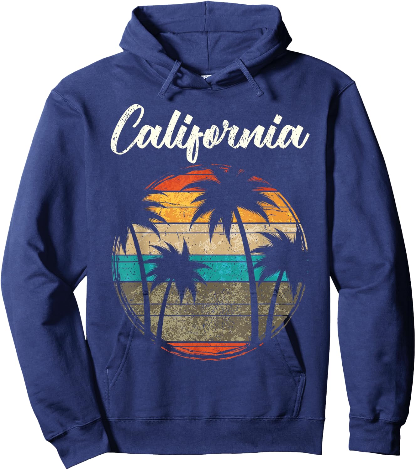Retro Palm Trees California Small Hoodie - Hoodie | Navy