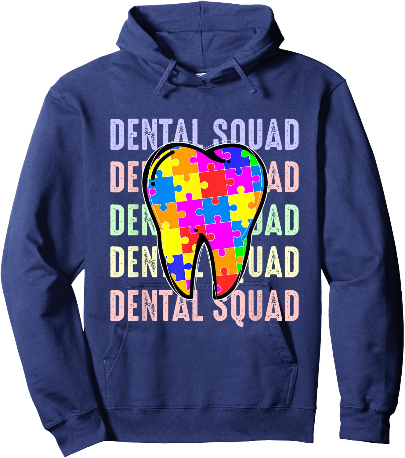 Funny Dental Squad Autism Awareness Day Tooth Ribbon Puzzle Hoodie - Hoodie | Navy