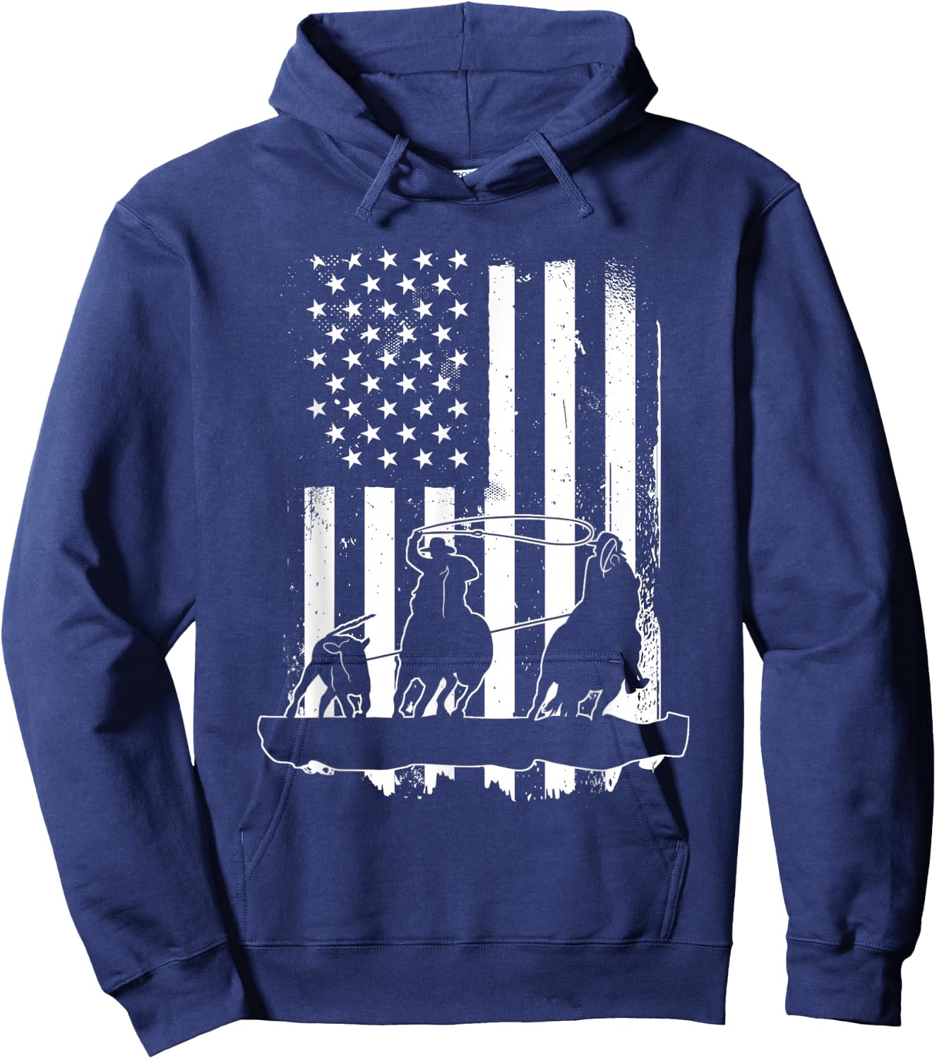 USA Flag Team Roping Design Rodeo Western Horse Country Hoodie - Hoodie | Navy
