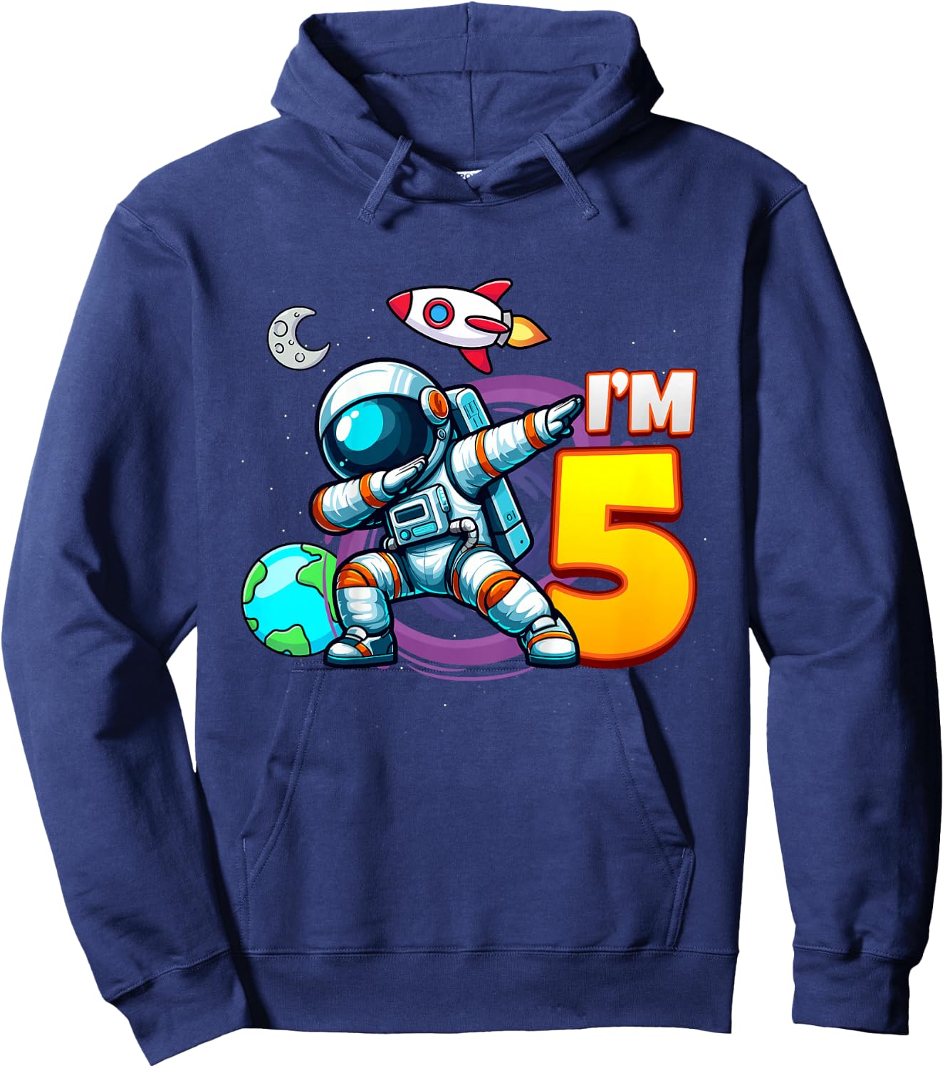 I'm 5 For Five Year Old Boy Space Astronaut 5th Birthday Hoodie - Hoodie | Navy