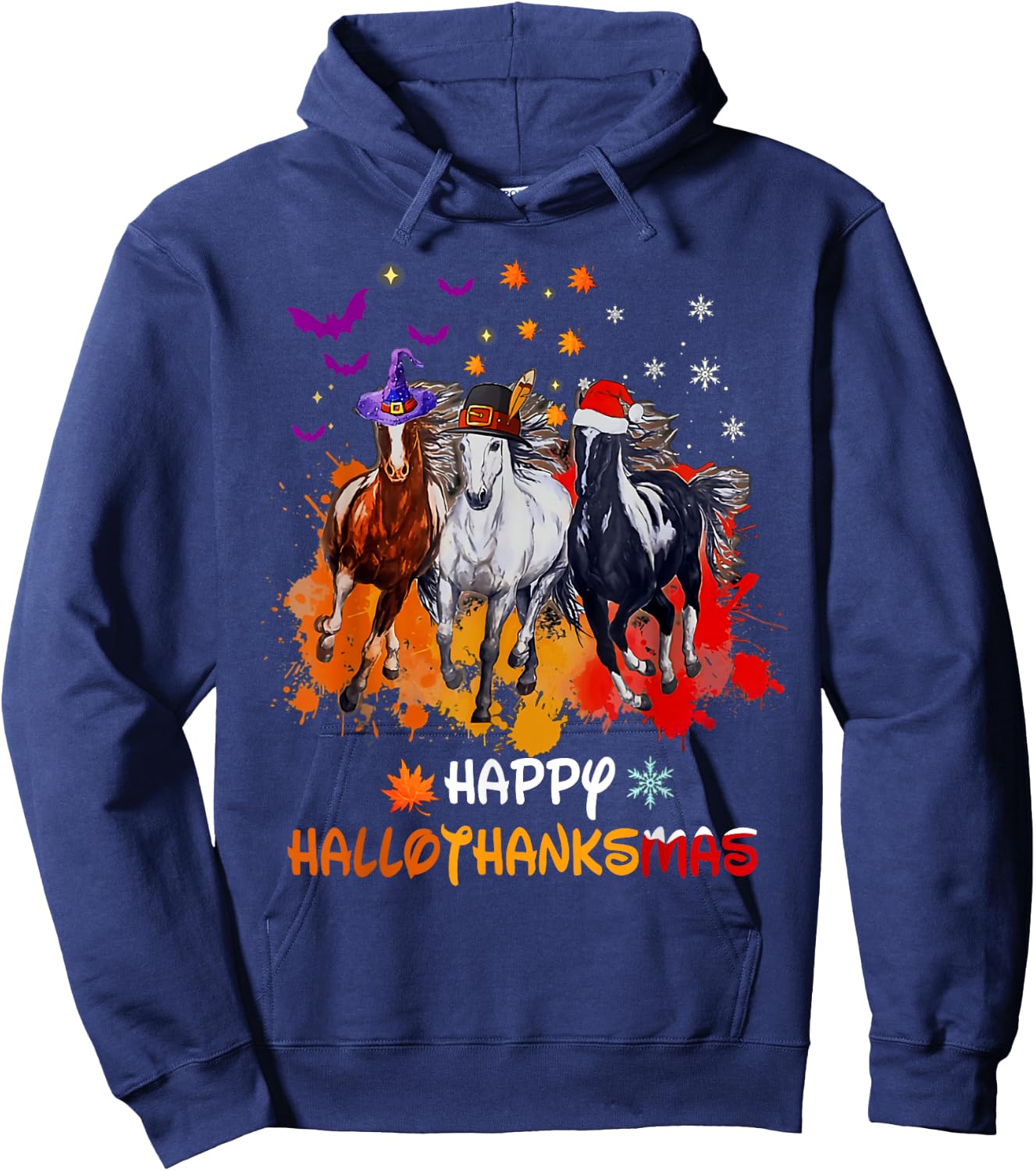 Happy hallothanksmas horse Hoodie - Hoodie | Navy