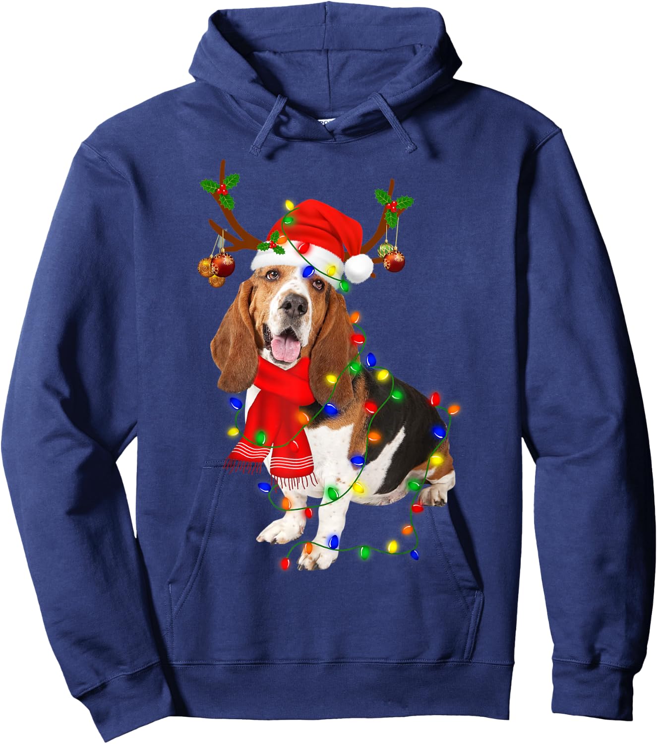 Basset Hound Christmas Light Merry Christmas Winter Gift Hoodie - Hoodie | Navy