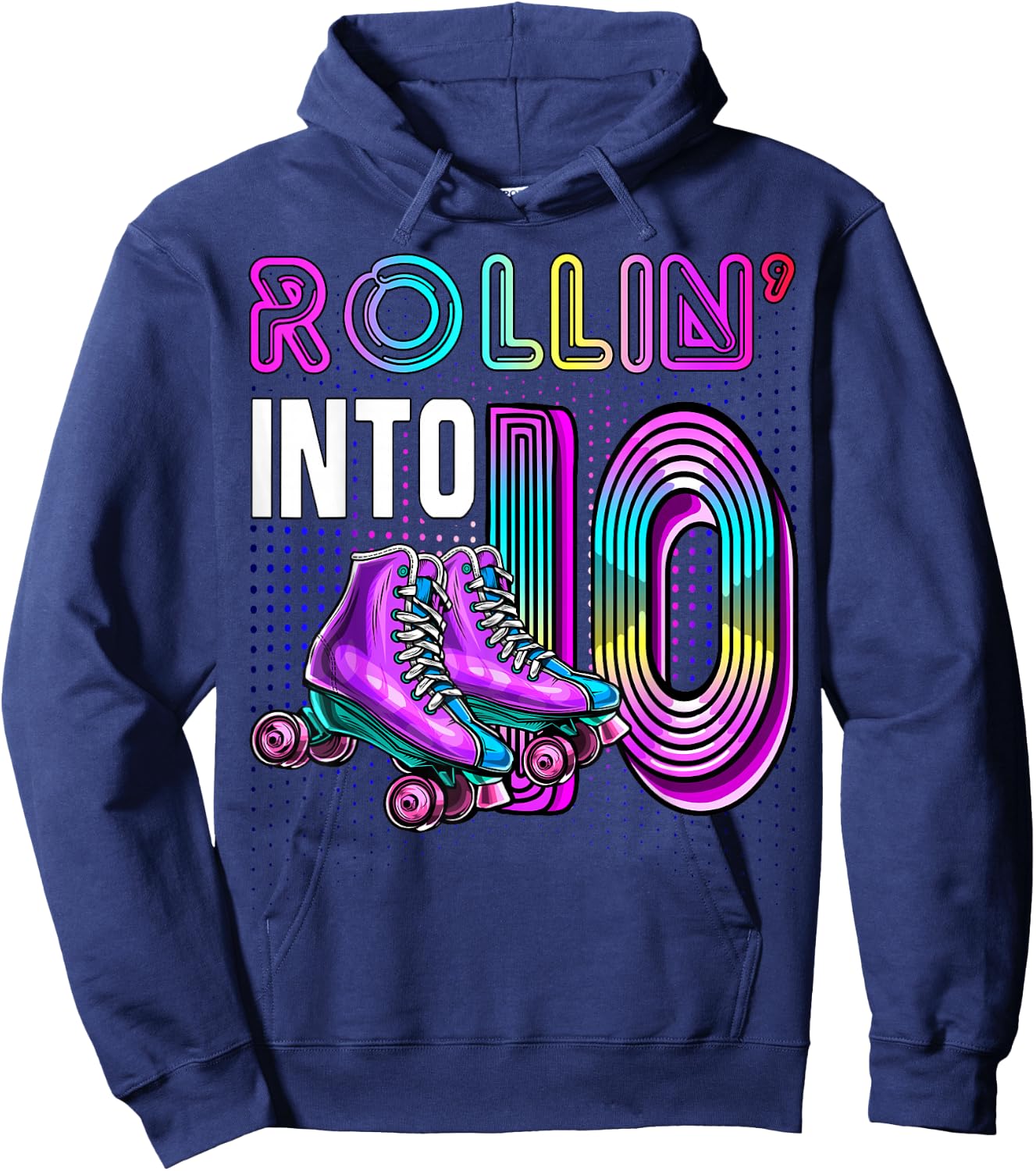 Rollin' into 10 Roller Skating Rink 10th Birthday Party Girl Hoodie - Hoodie | Navy