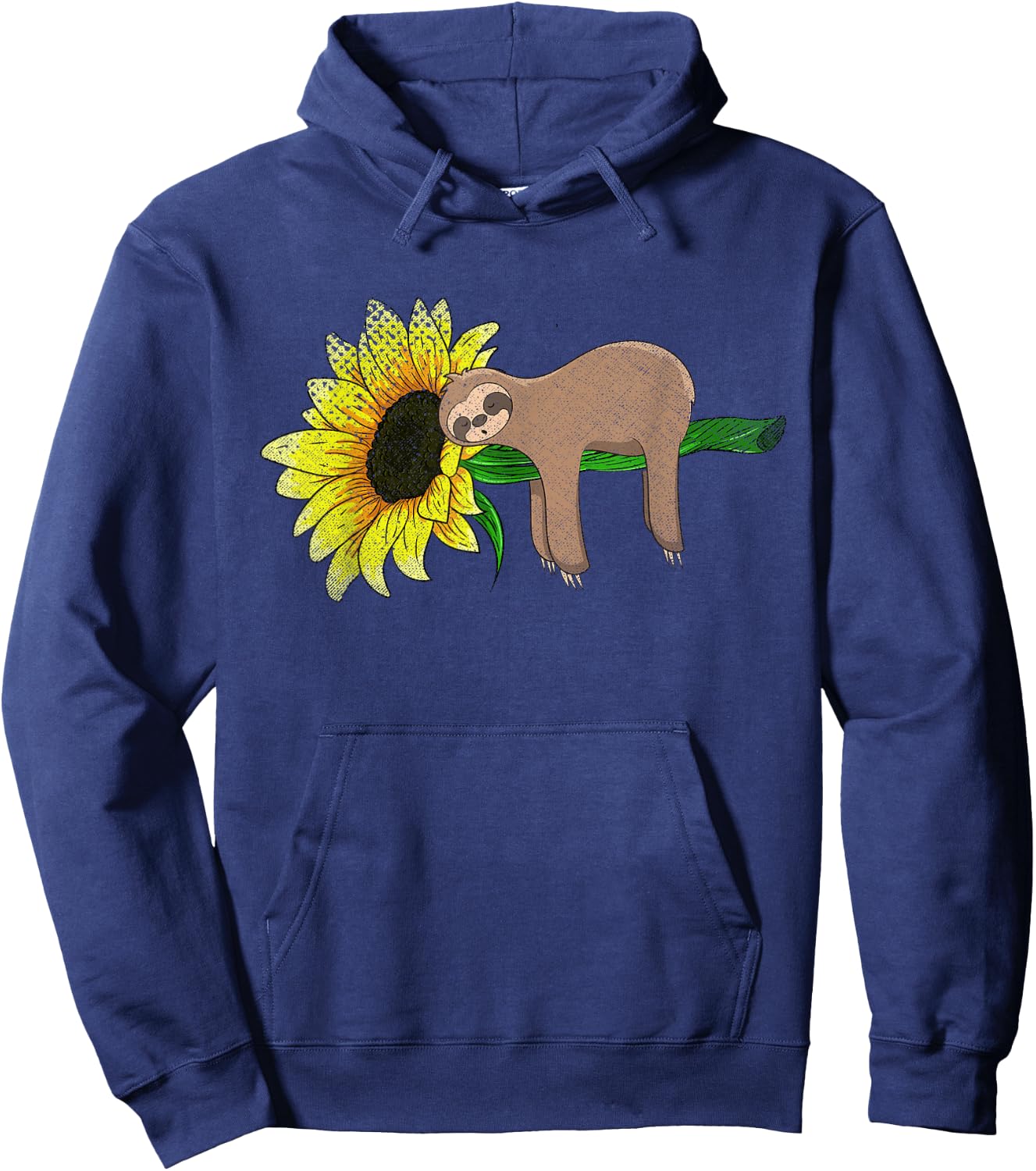 Yellow Flower Sunflower Sleepy Animal Lover Wildlife Sloth Hoodie - Hoodie | Navy