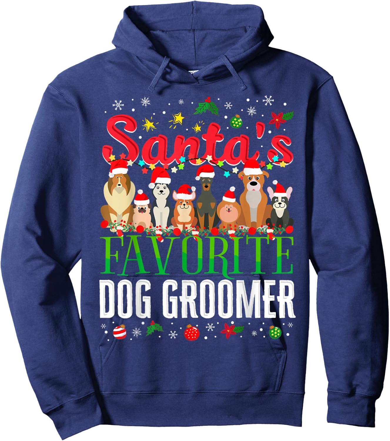 Santa's Favorite Dog Groomer Christmas Holiday Party Theme Women Kids Hoodie - Hoodie | Navy