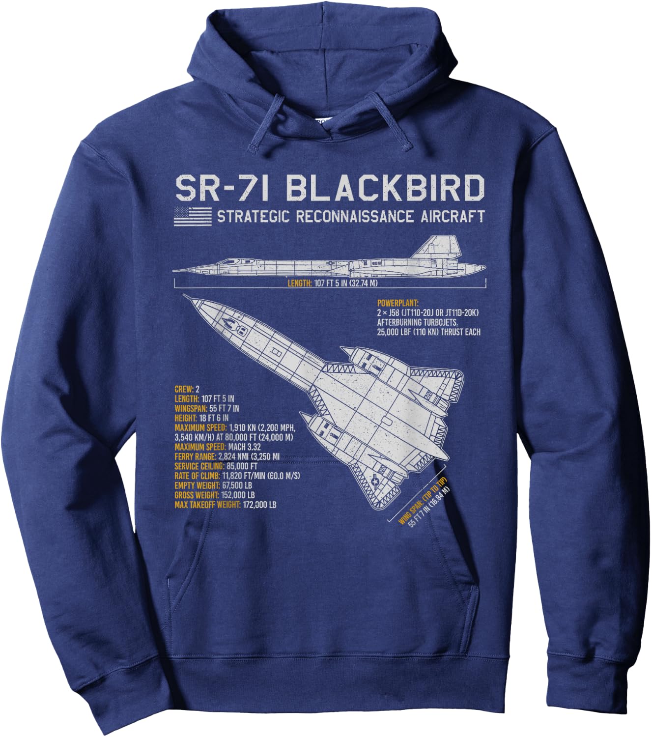 SR-71 Blackbird Aircraft Spy Plane Blueprint Data Hoodie - Hoodie | Navy