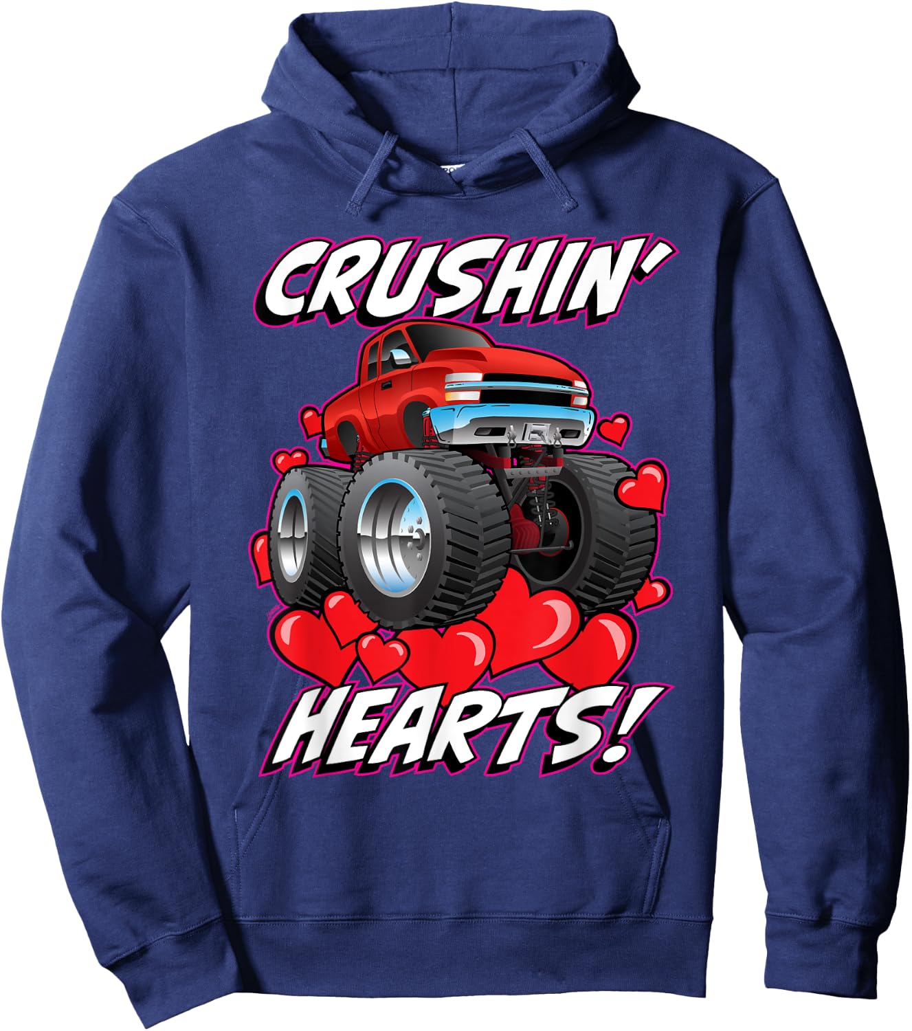 Crushin' Hearts Monster Truck Funny Valentines Day All Ages Hoodie - Hoodie | Navy