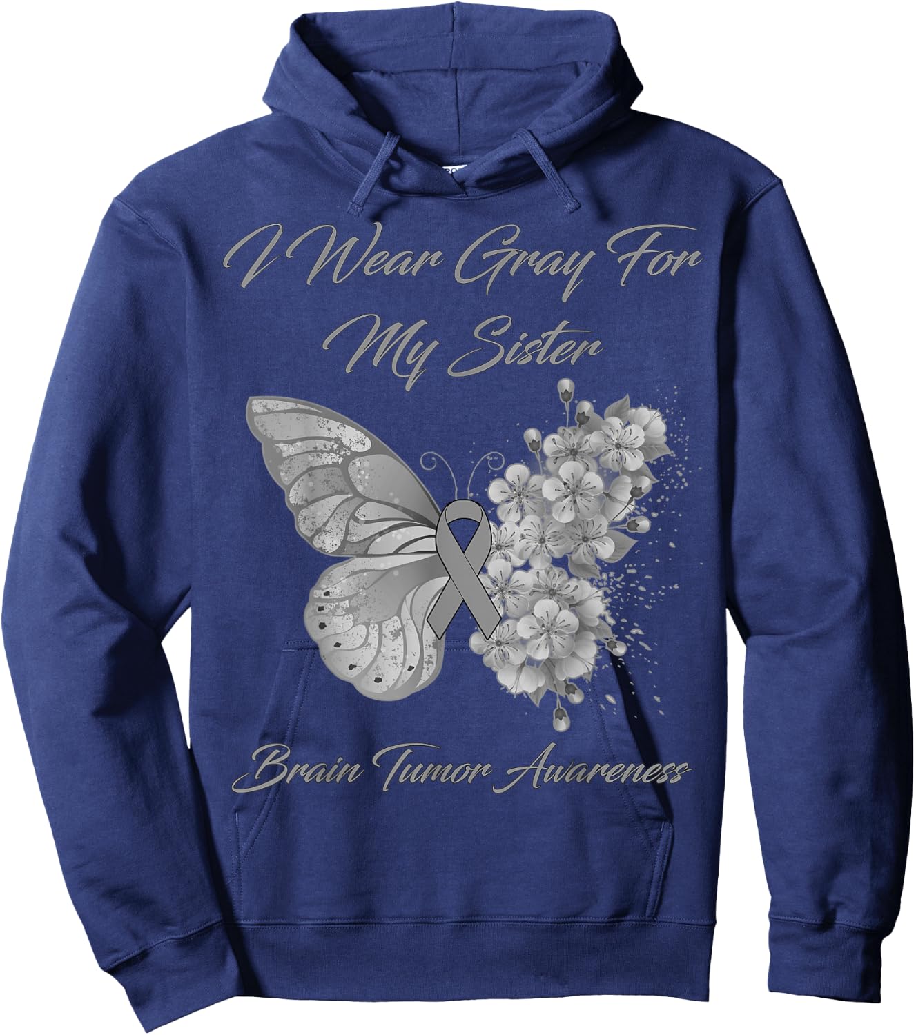 Butterfly I Wear Gray For My Sister Brain Tumor Awareness Hoodie - Hoodie | Navy